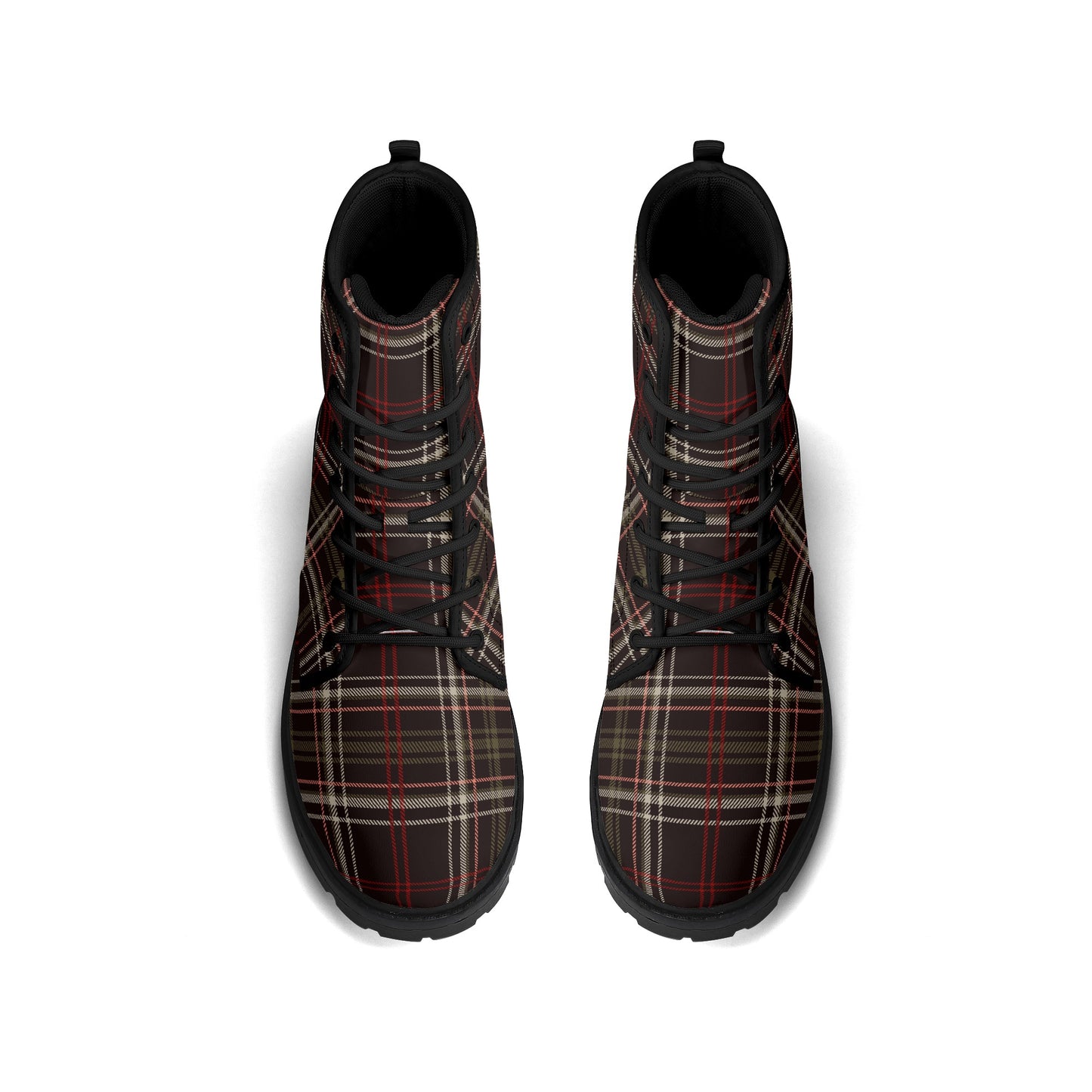 Bordeaux Plaid Women's Leather Boots