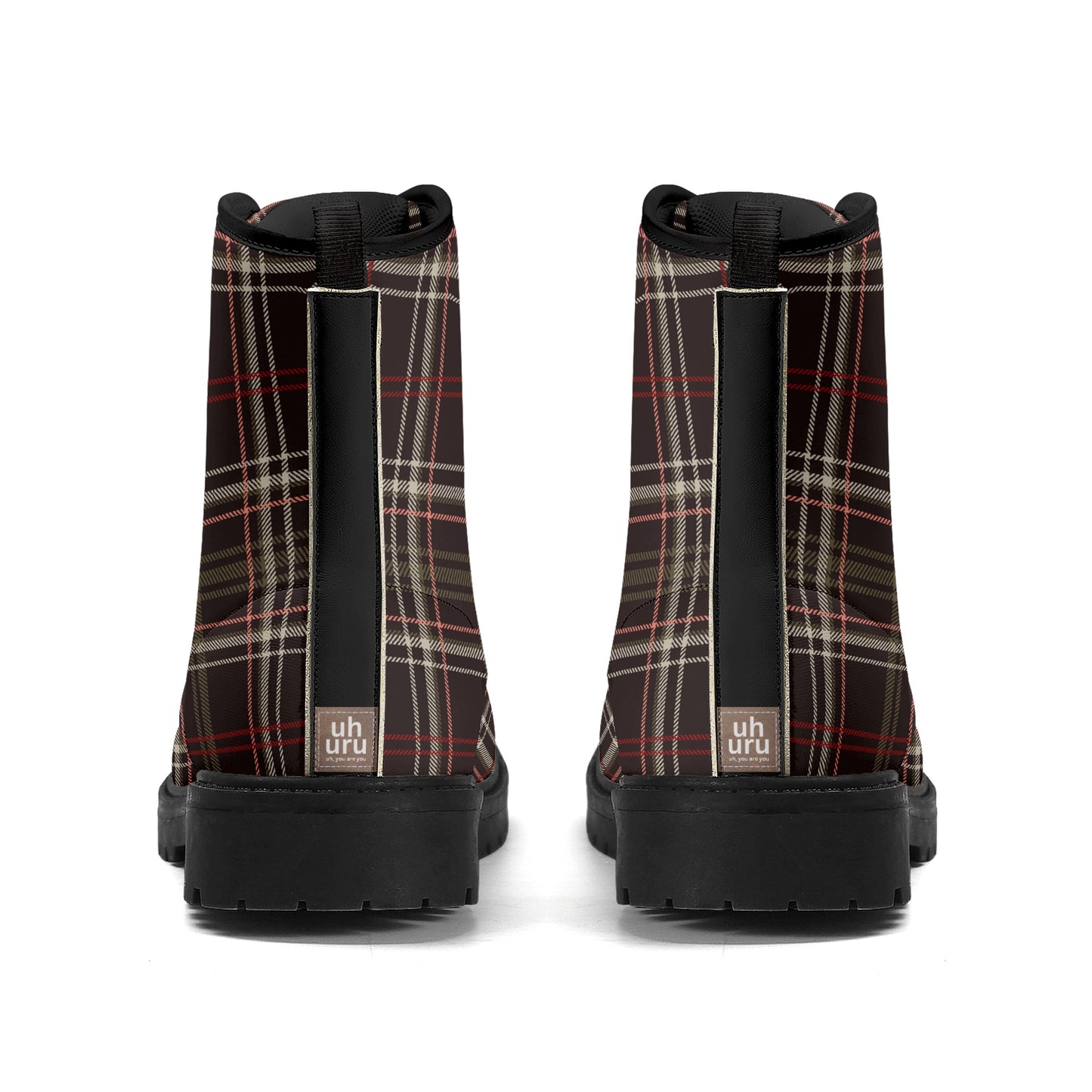 Bordeaux Plaid Women's Leather Boots