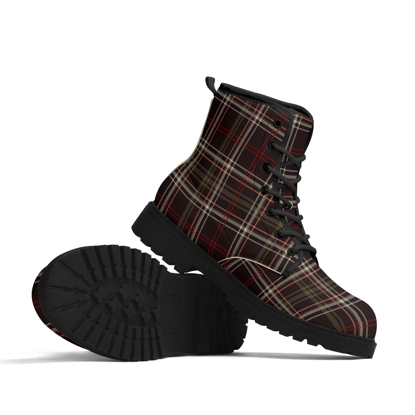 Bordeaux Plaid Women's Leather Boots