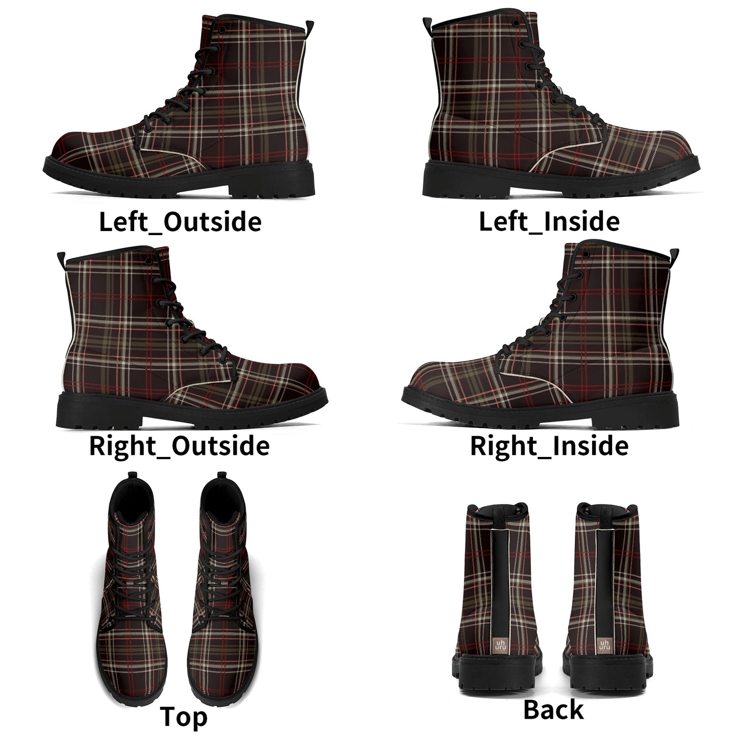 Bordeaux Plaid Women's Leather Boots