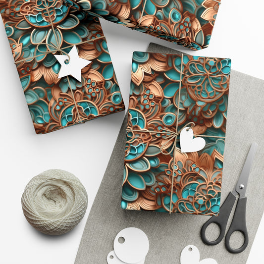 Gift Wrap Papers Copper and Turquoise Flowers #2