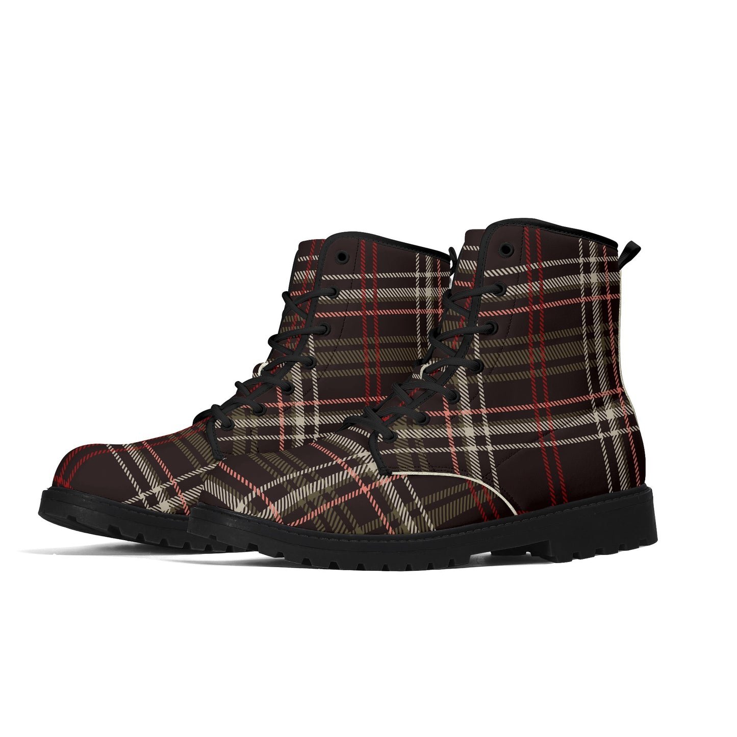 Bordeaux Plaid Men's Leather Boots