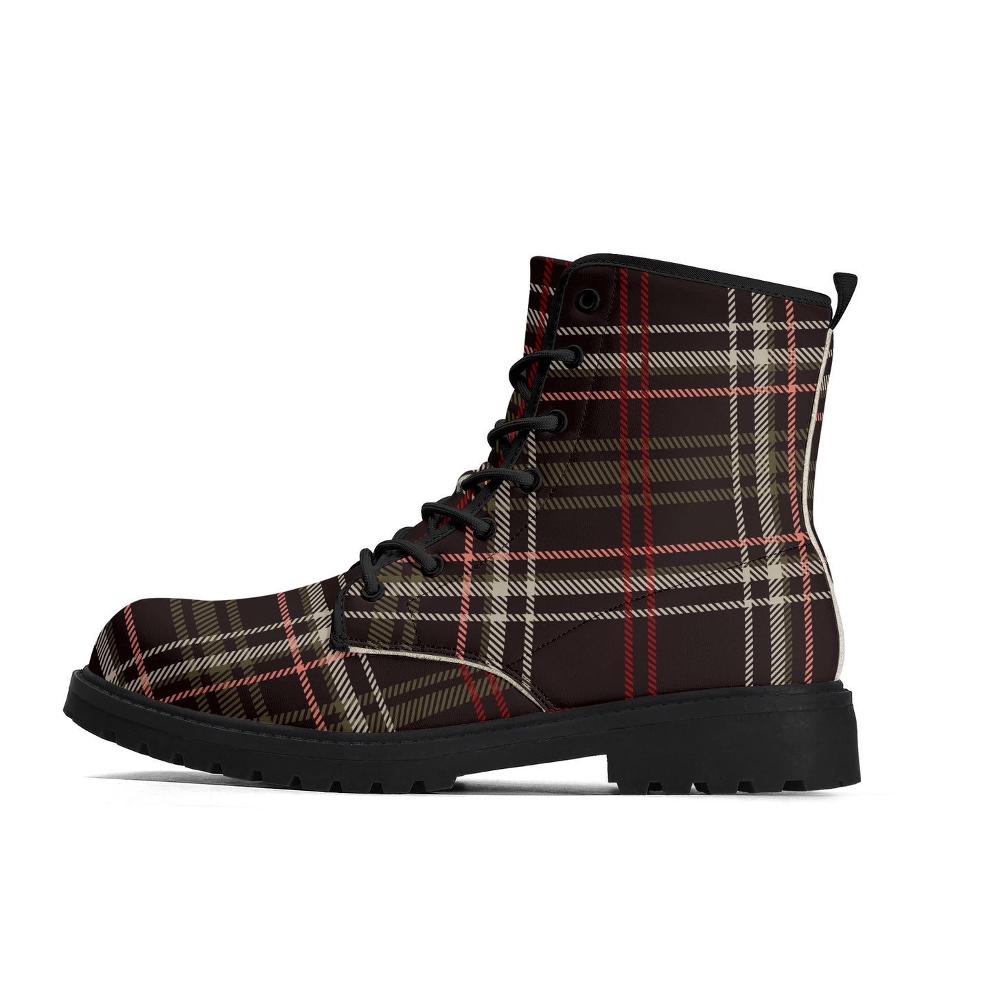 Bordeaux Plaid Men's Leather Boots