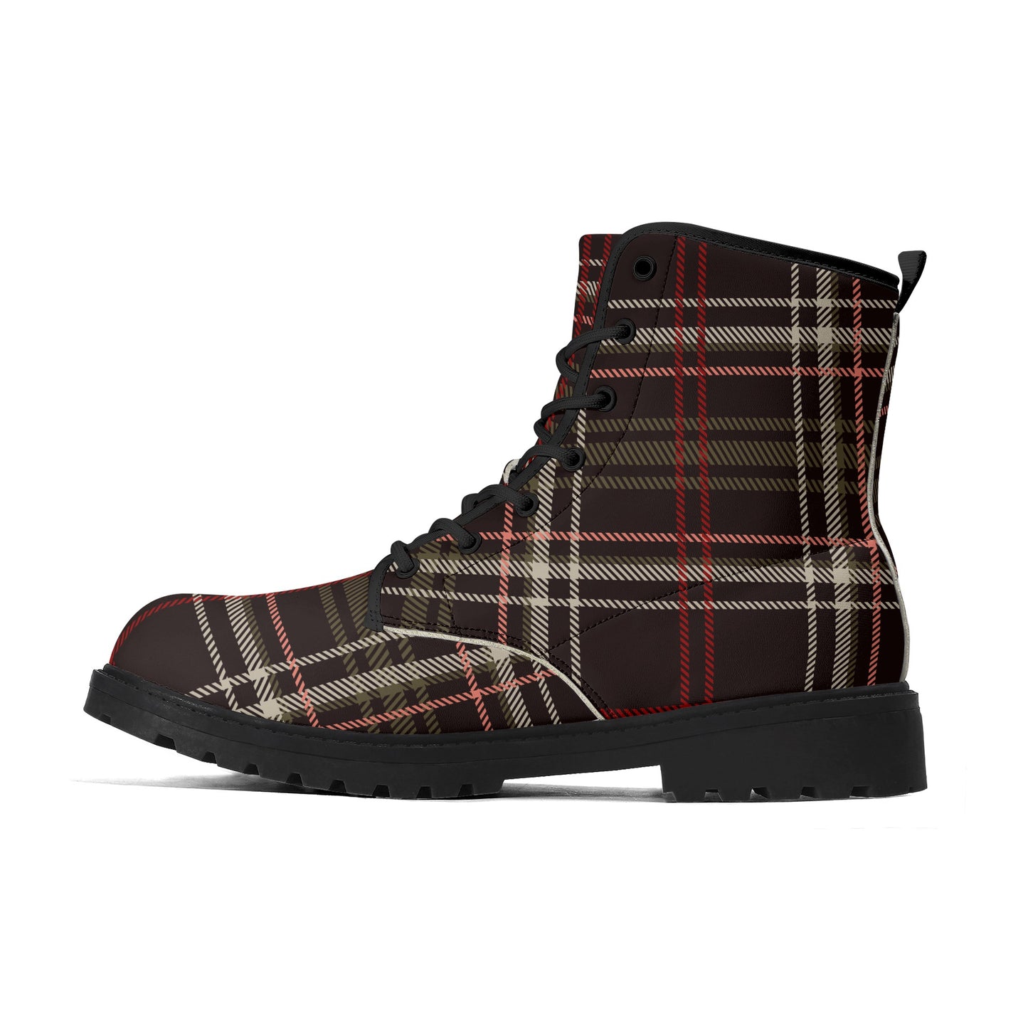 Bordeaux Plaid Men's Leather Boots