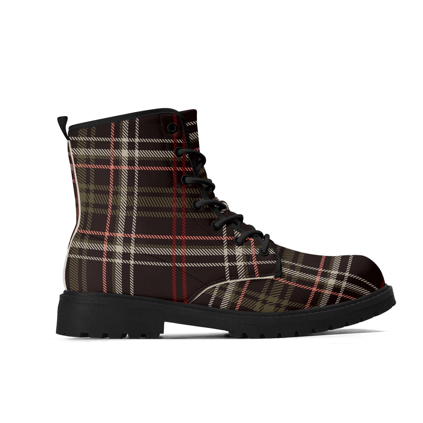 Bordeaux Plaid Men's Leather Boots