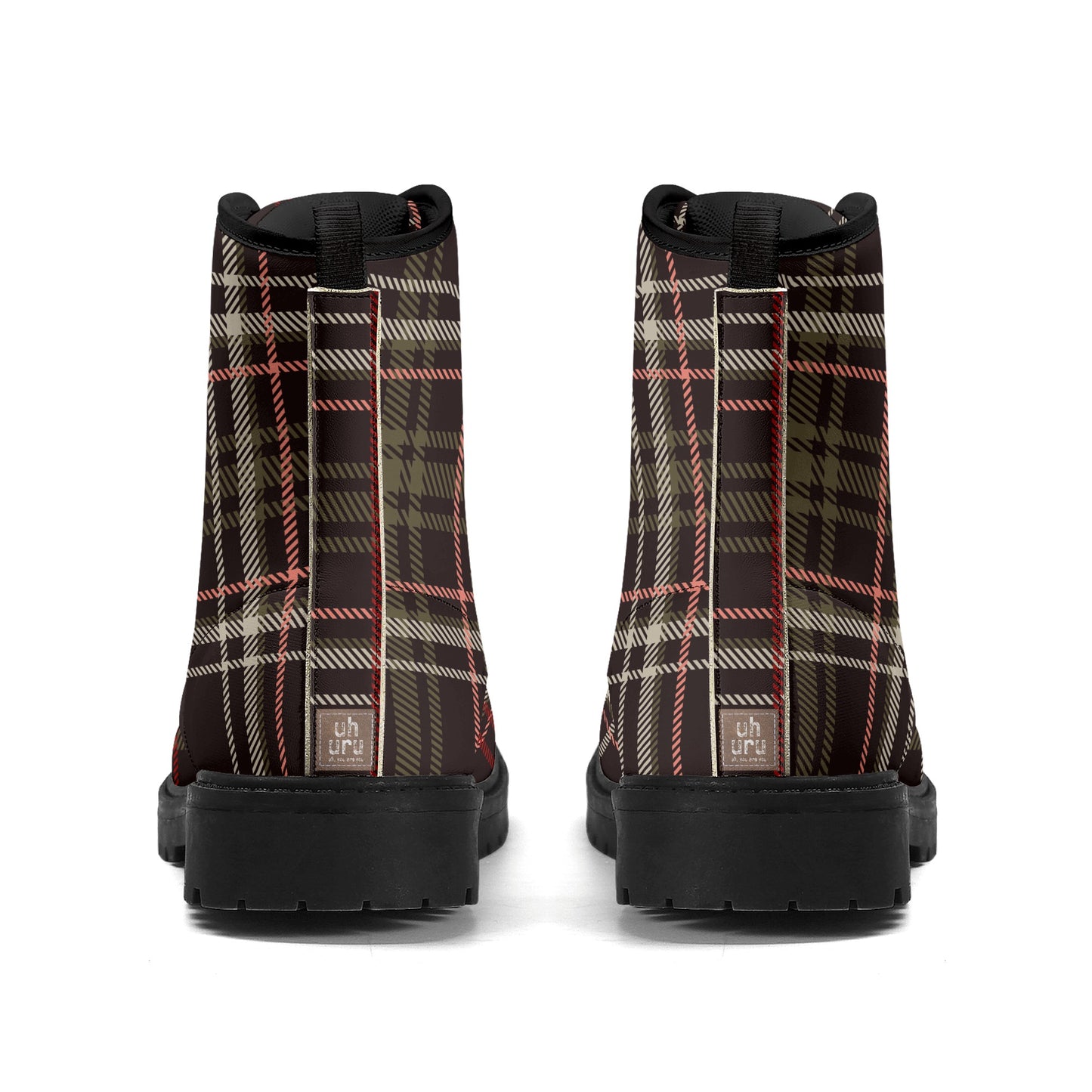 Bordeaux Plaid Men's Leather Boots