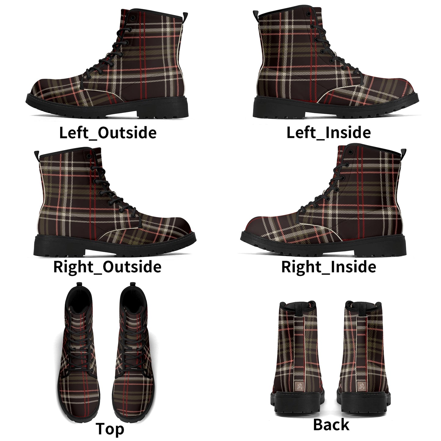 Bordeaux Plaid Men's Leather Boots