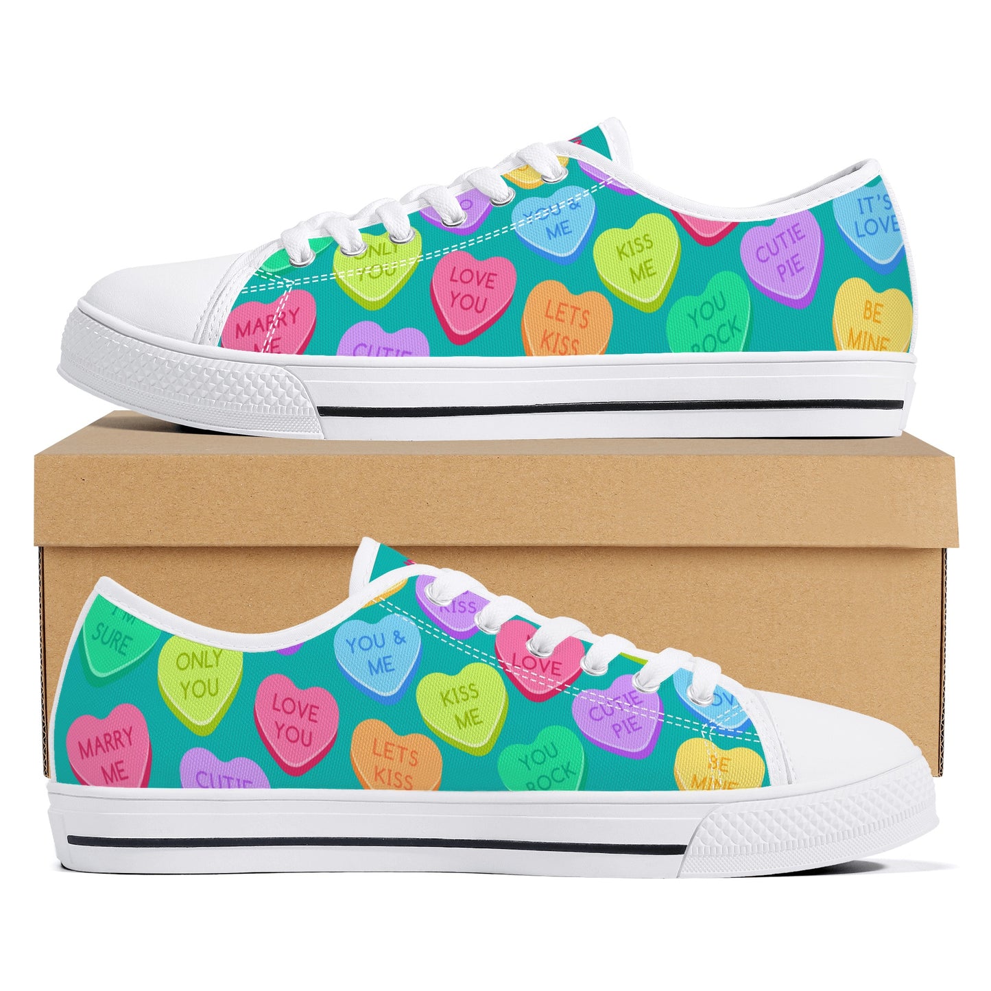 Candy Hearts Women's Low Top Canvas Shoes