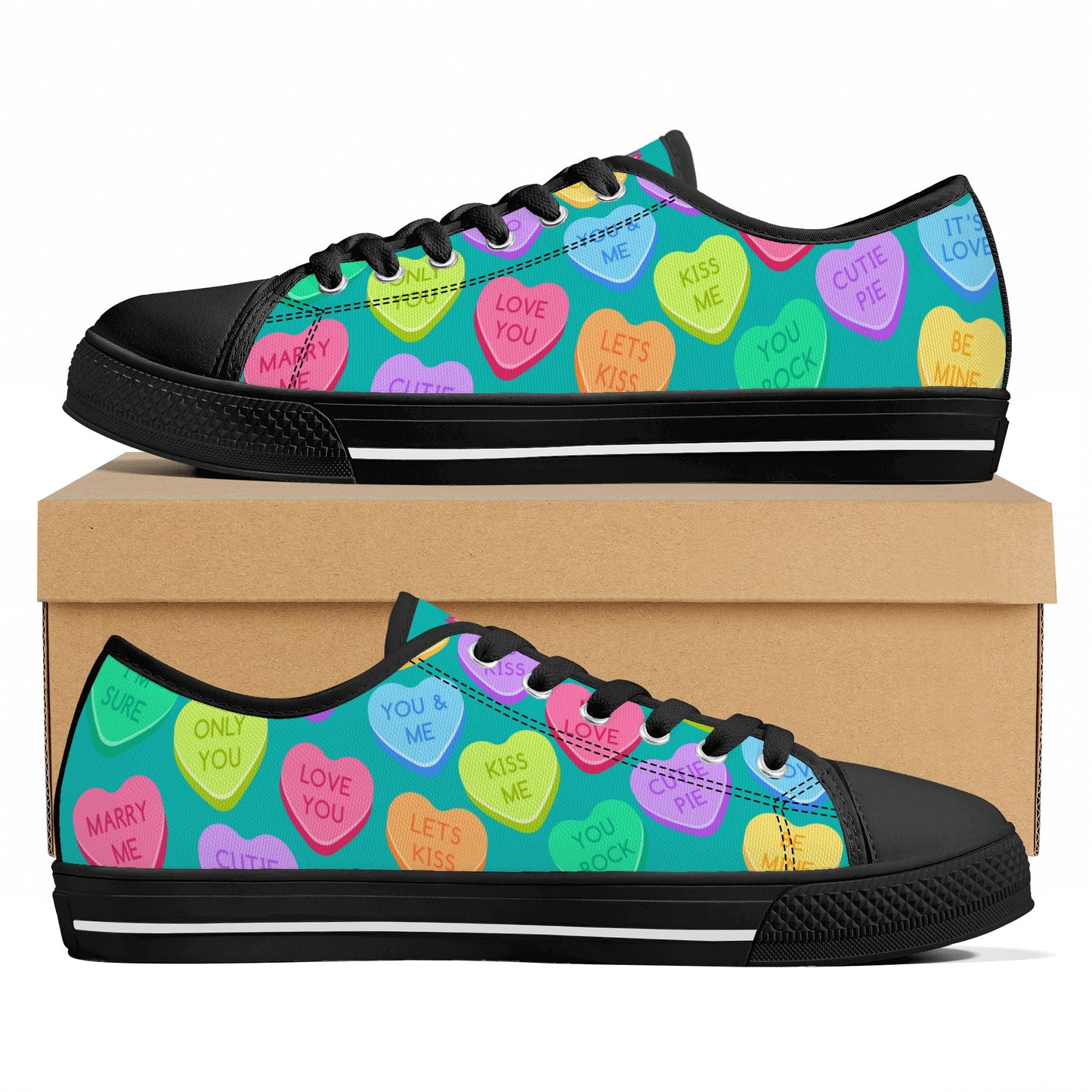 Candy Hearts Women's Low Top Canvas Shoes