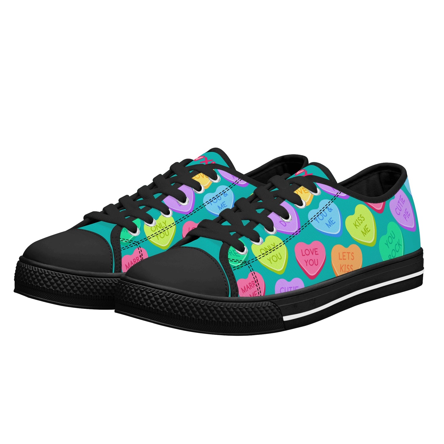 Candy Hearts Women's Low Top Canvas Shoes