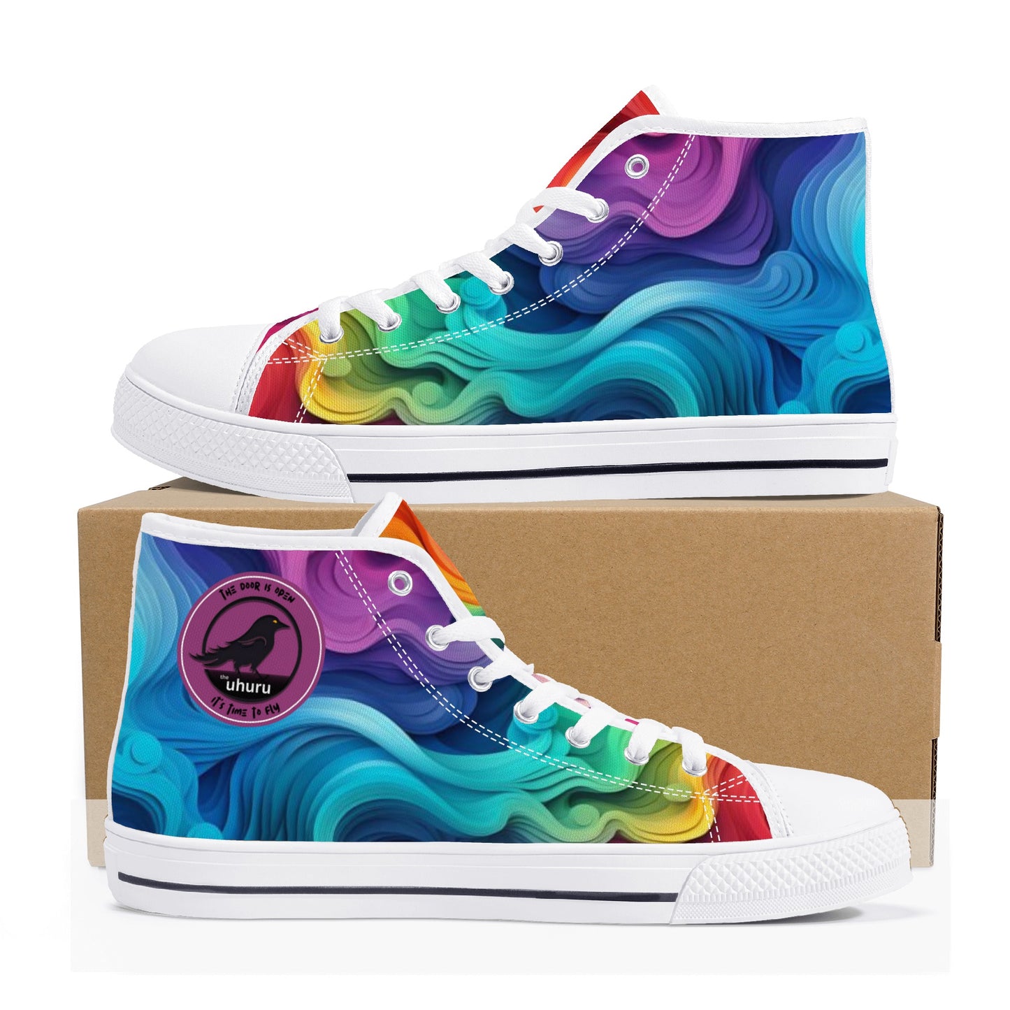 Zapatos de lona de caña alta para mujer Rainbow Swirl