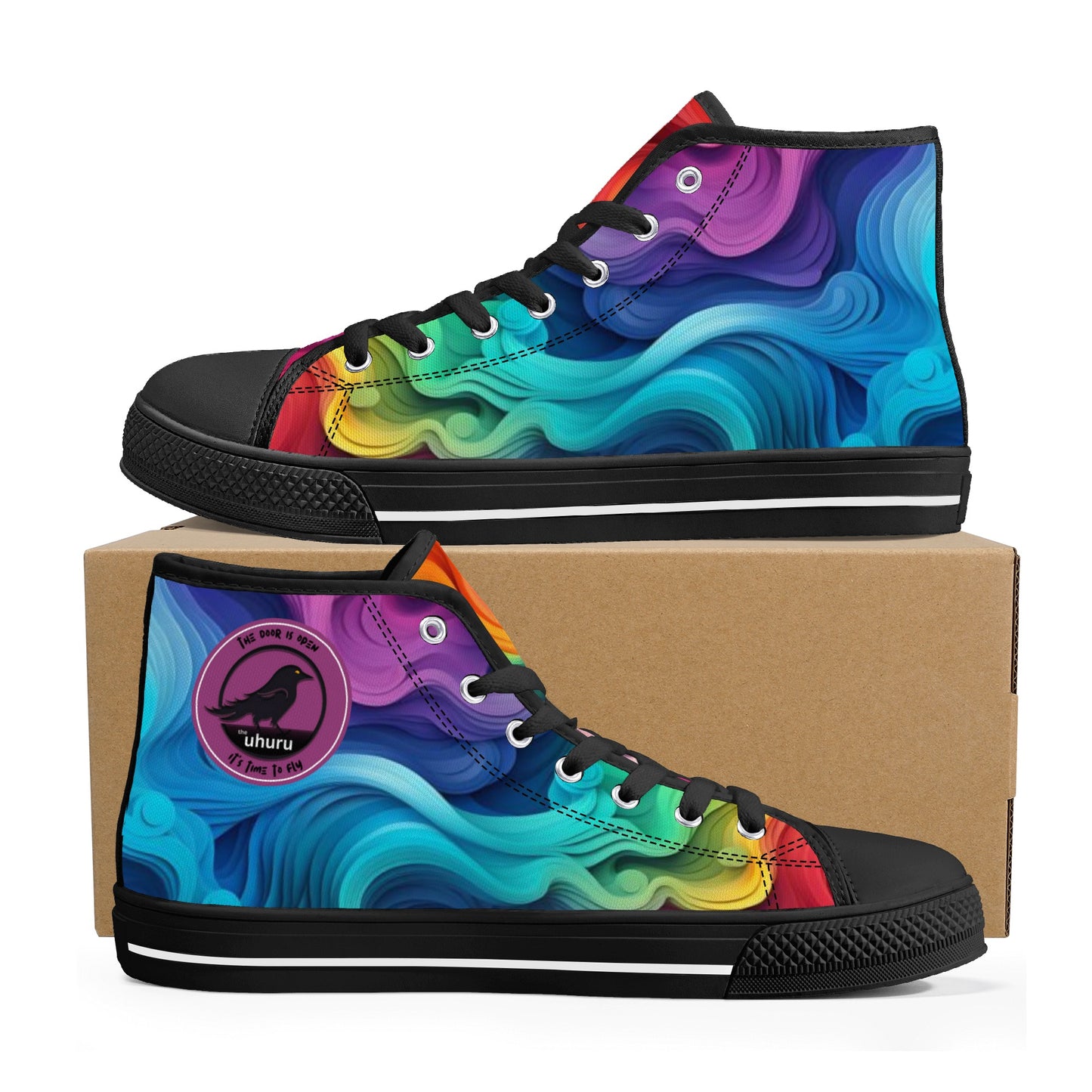 Zapatos de lona de caña alta para mujer Rainbow Swirl