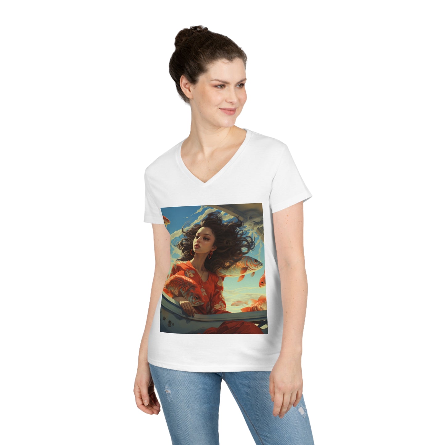 Camiseta mujer con cuello de pico Cool Fish