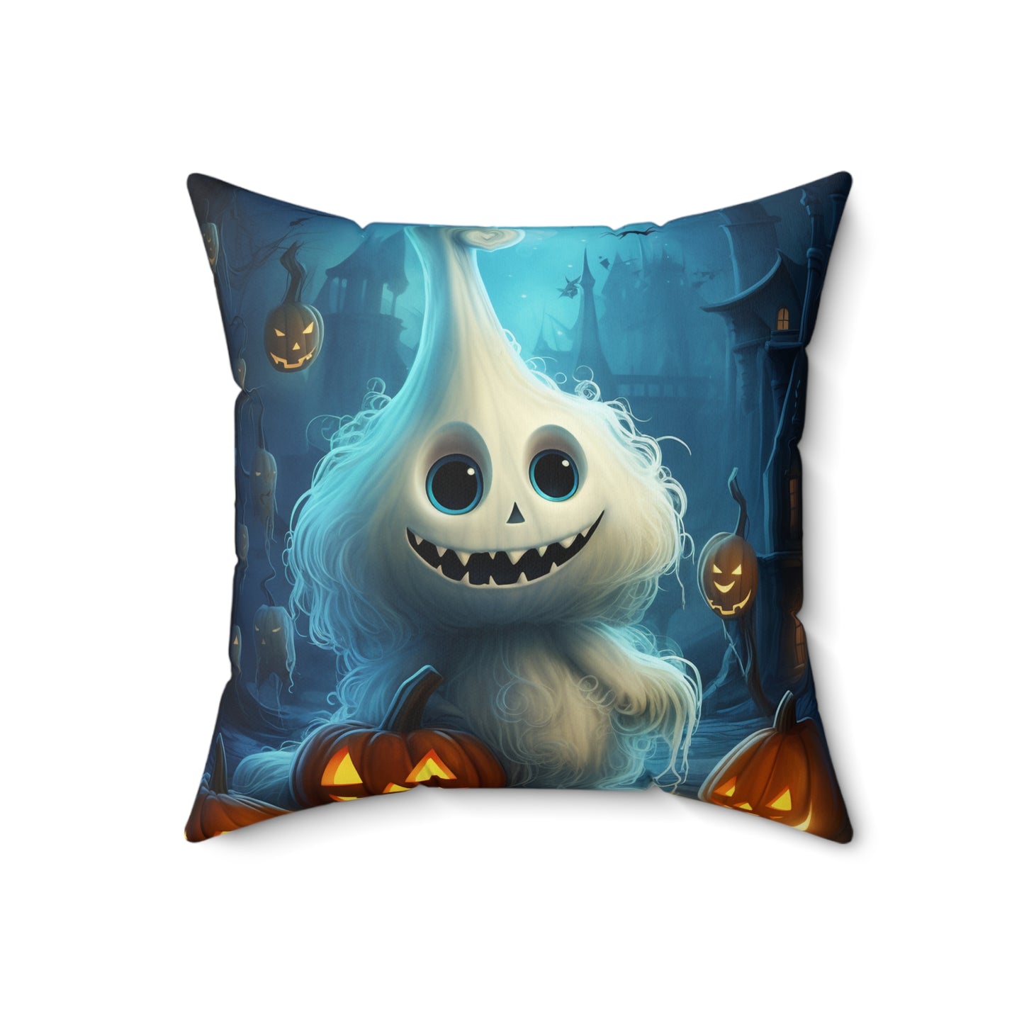 Spun Polyester Square Pillow Cat and Ghosty