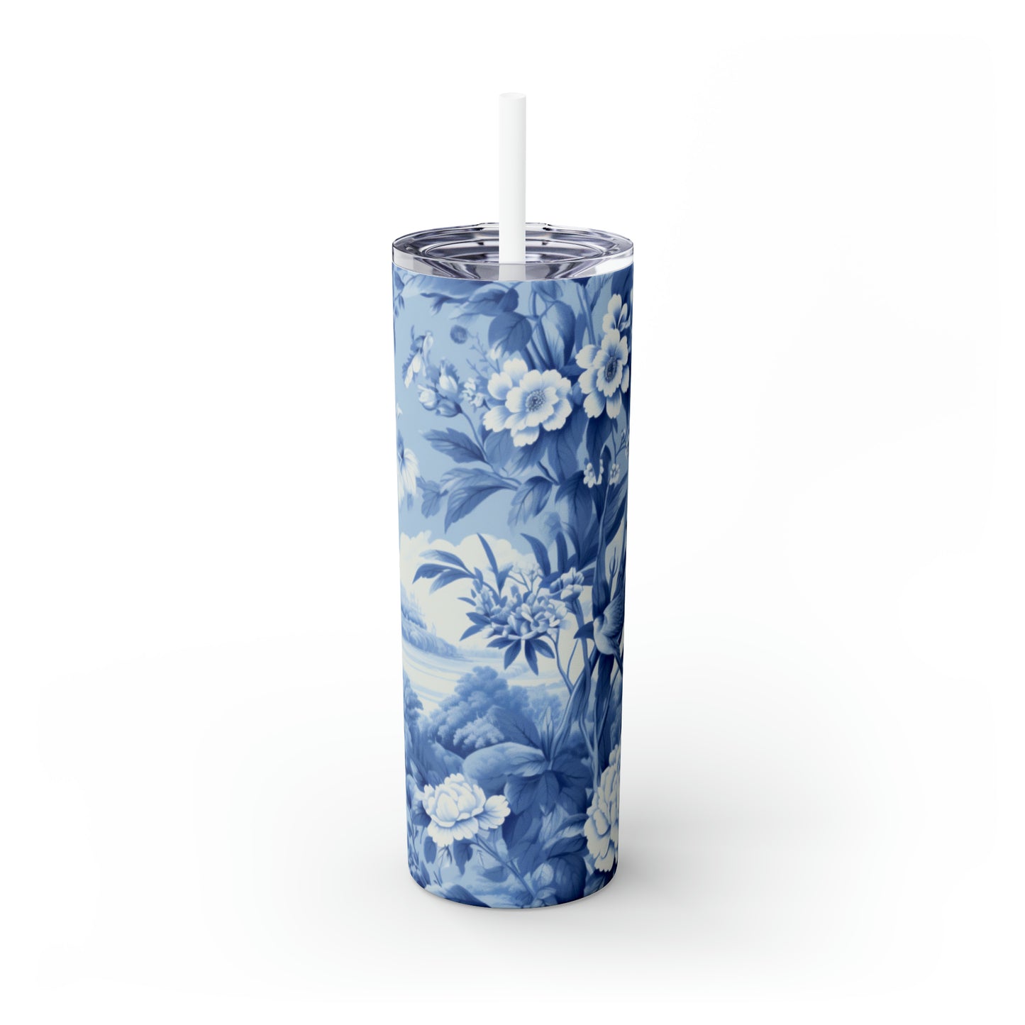 Skinny Tumbler with Straw, 20oz English Blue Chinoiserie #4