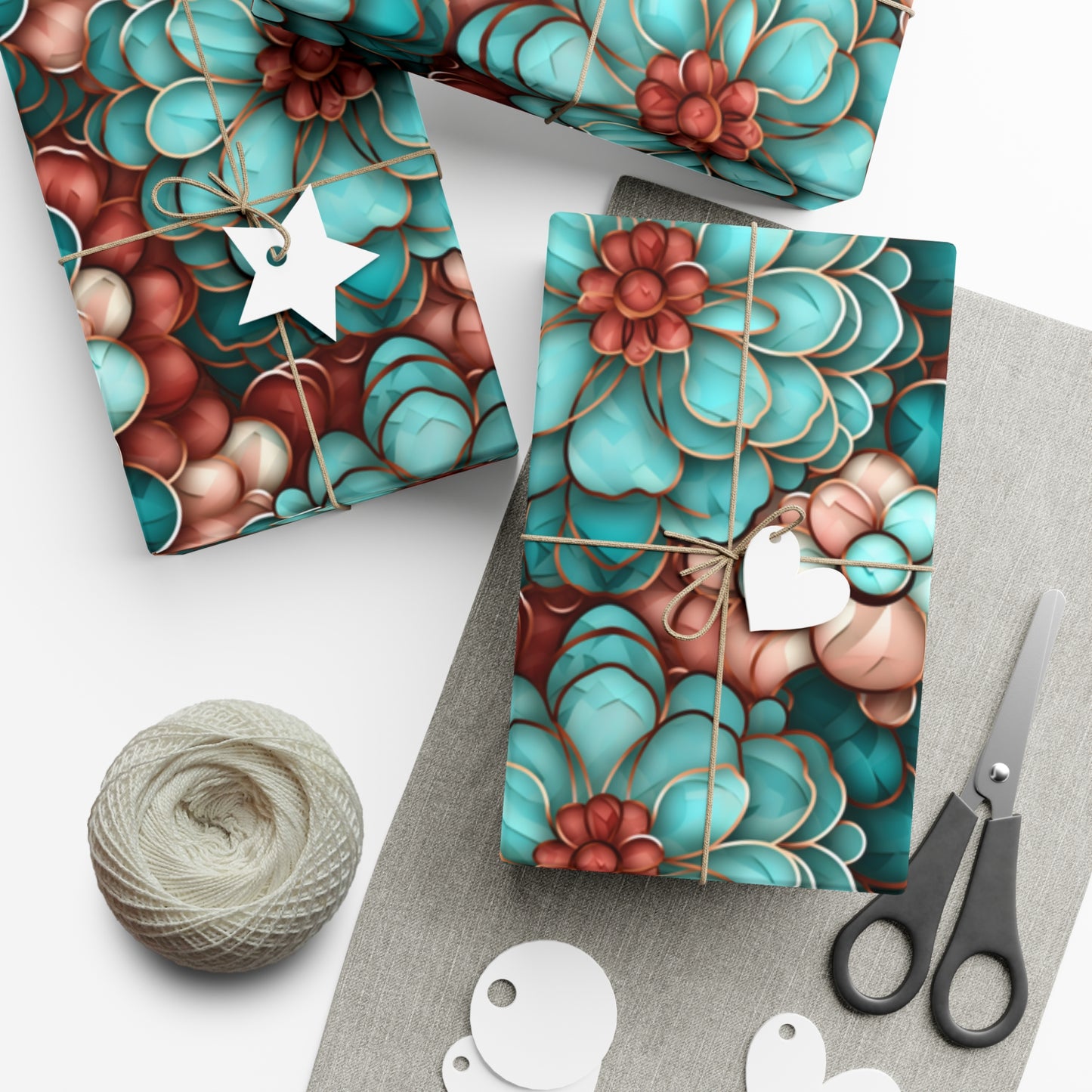 Gift Wrap Papers Rose Gold and Turquoise Flowers #2