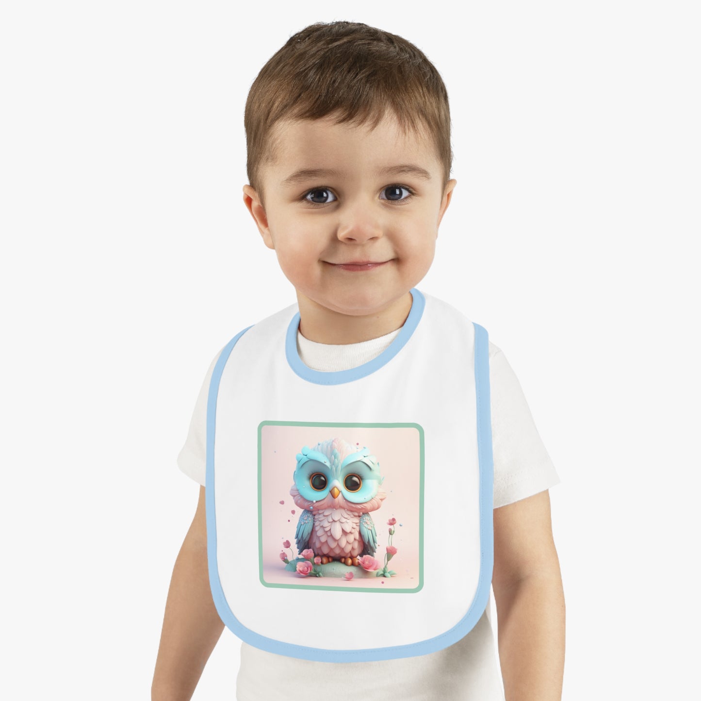 Baby Contrast Trim Jersey Bib Owl 4