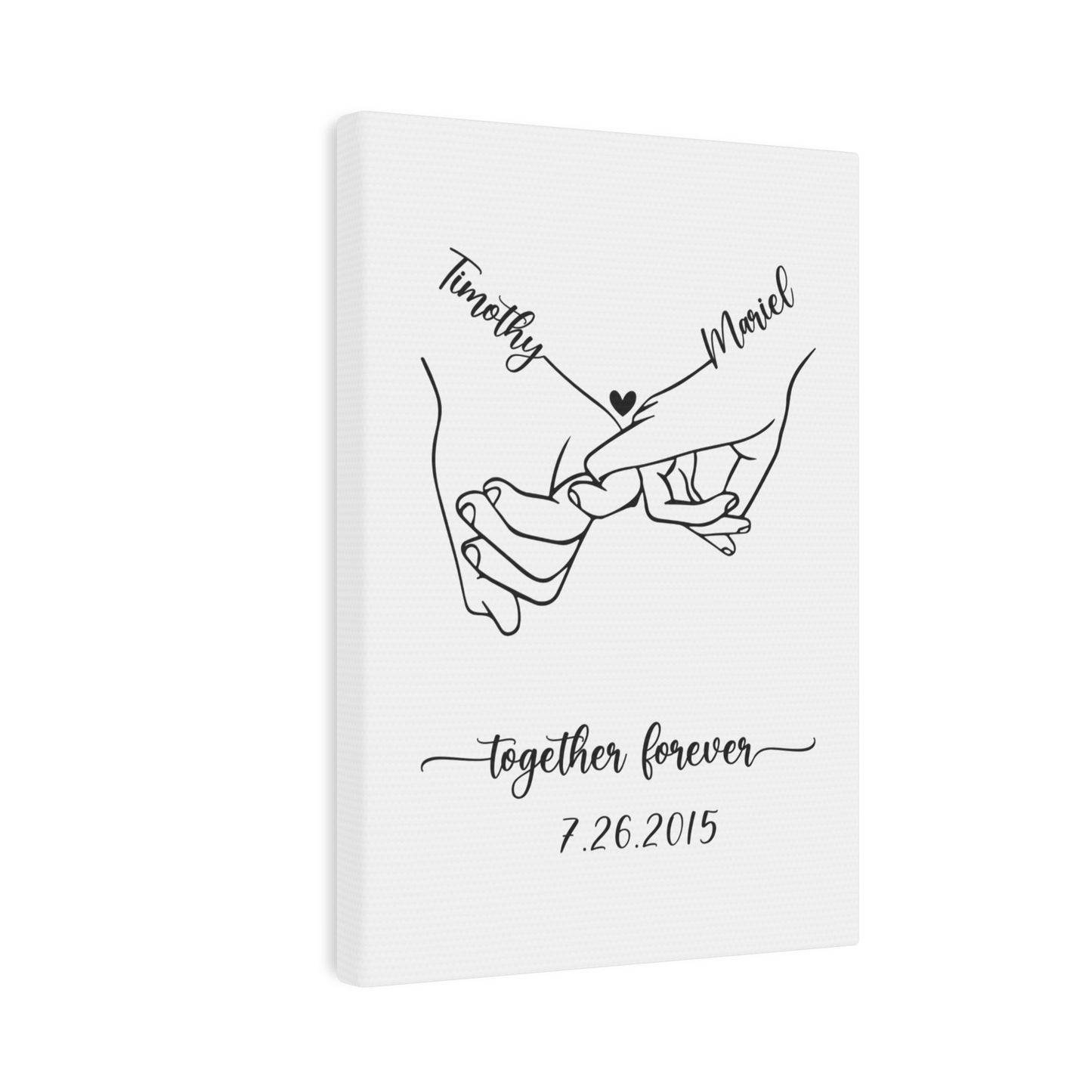 Black & White Couple Holding Hands Line Drawing Personalized Canvas Art