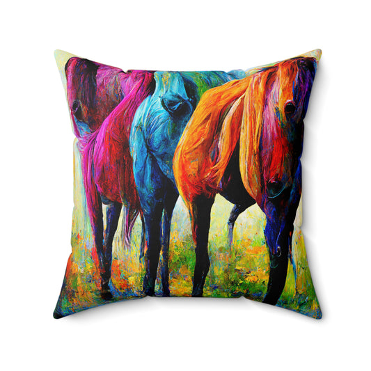 Spun Polyester Square Pillow Horses