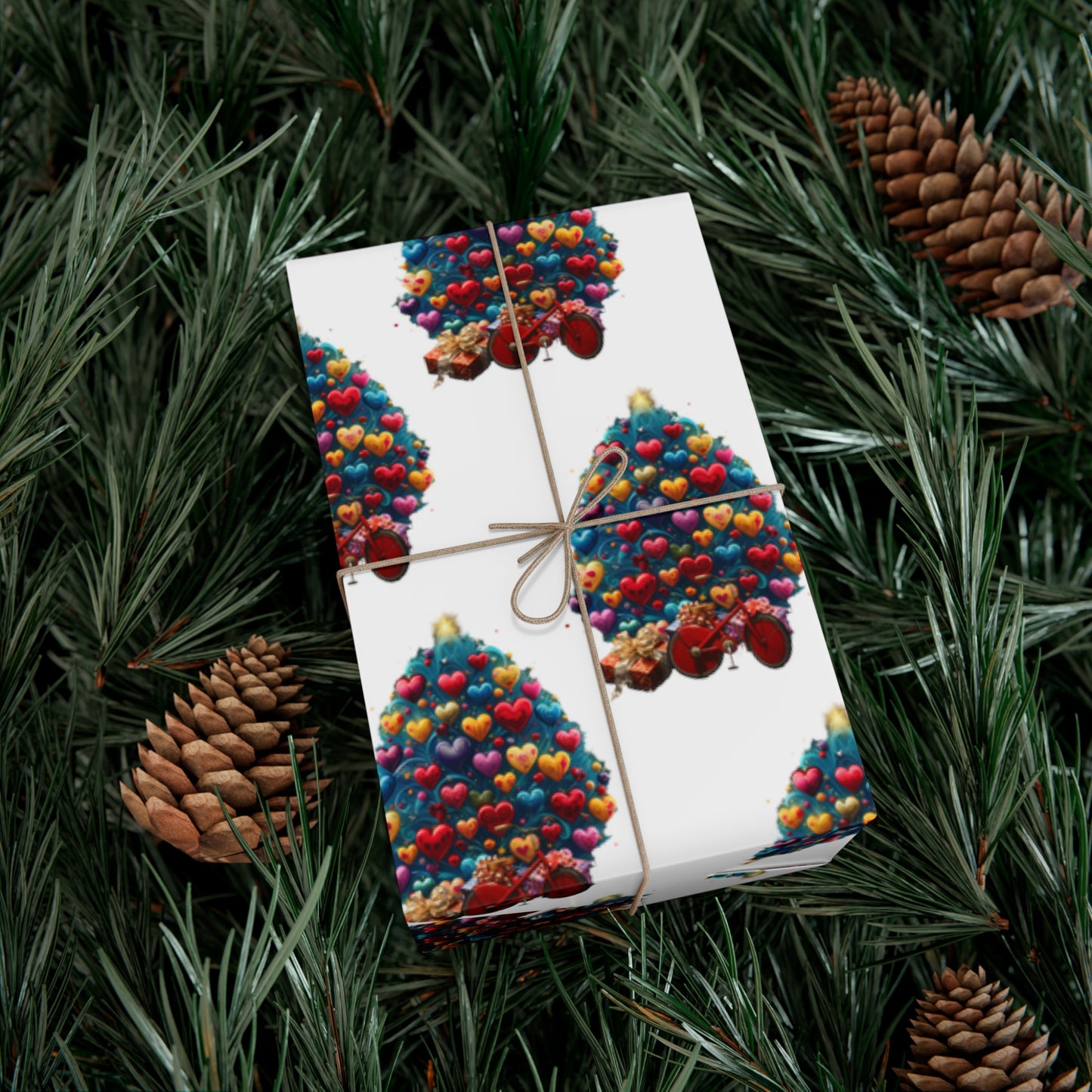 Gift Wrap Papers Christmas Tree with Hearts - white