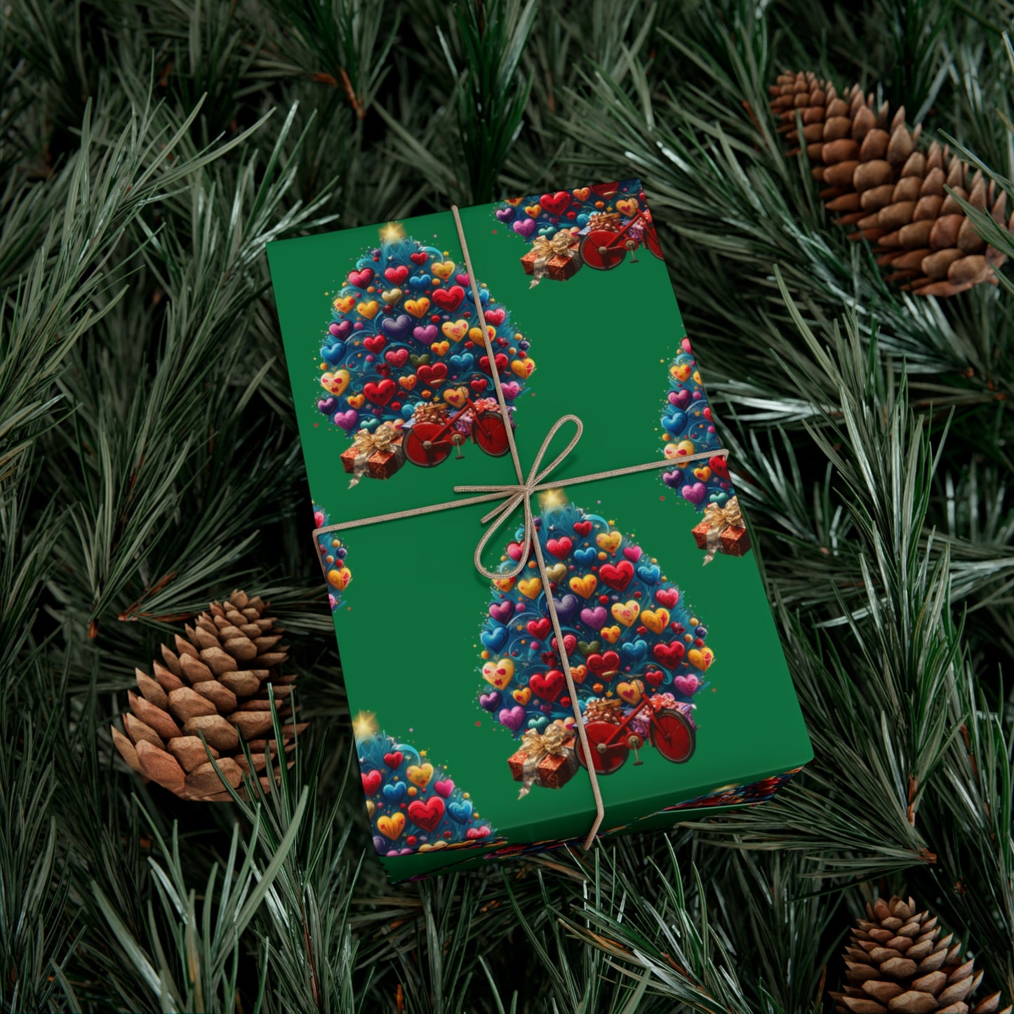 Gift Wrap Papers Christmas Tree with Hearts - green