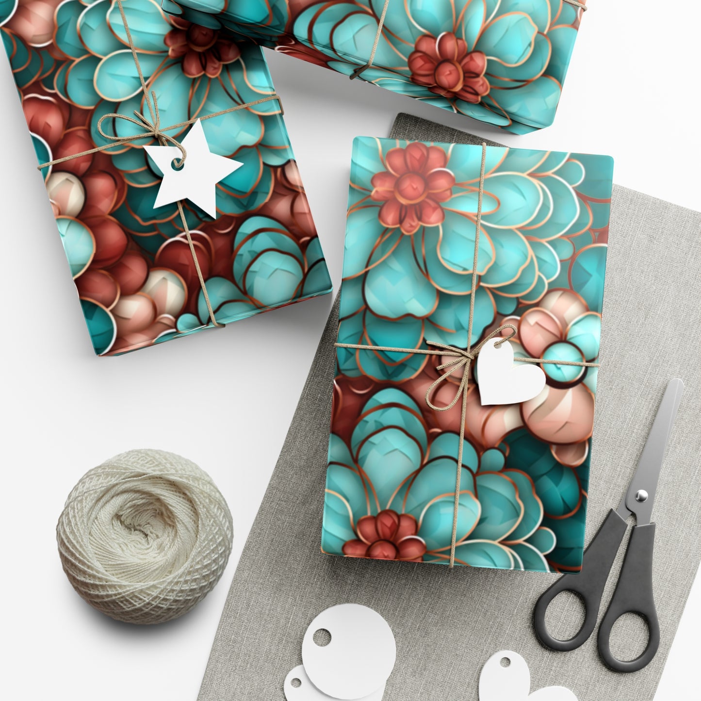 Gift Wrap Papers Rose Gold and Turquoise Flowers #2