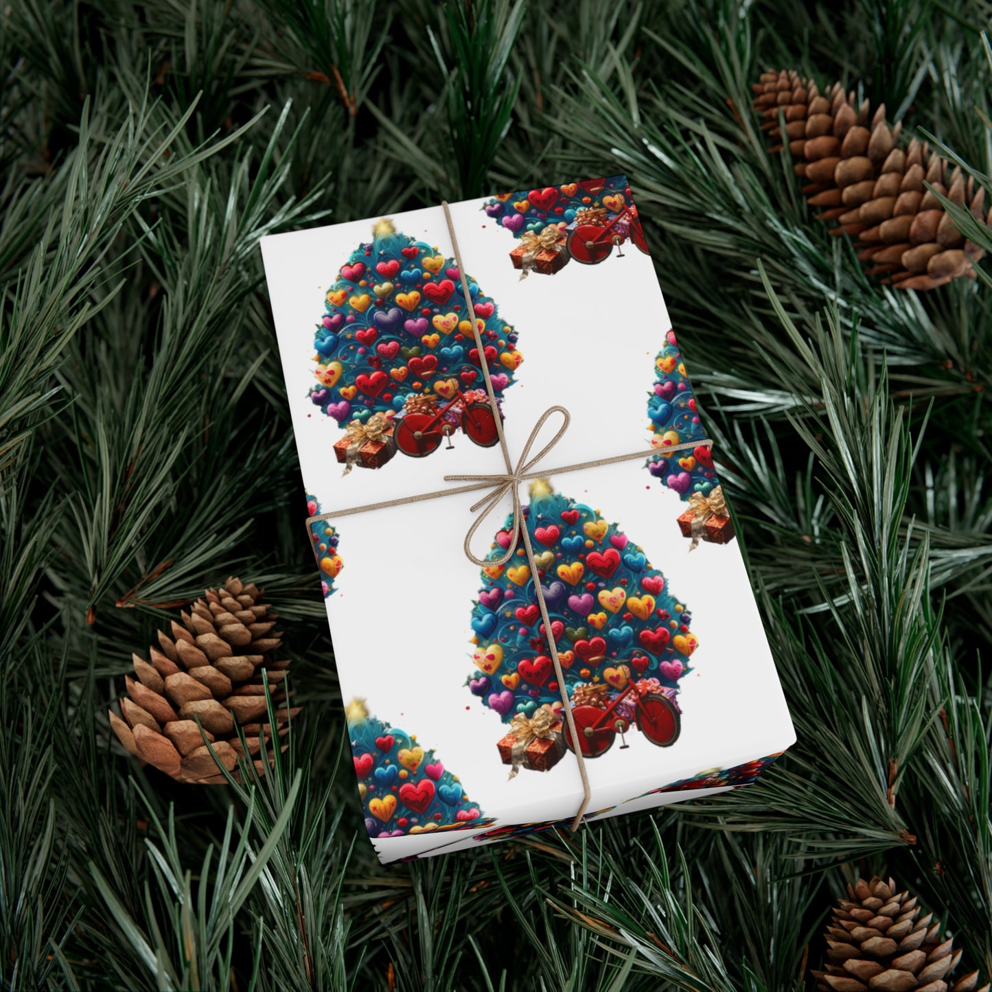 Gift Wrap Papers Christmas Tree with Hearts - white