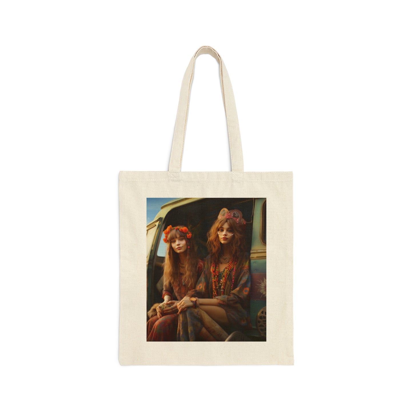 Cotton Canvas Tote Bag Hippie Girls on the Bus