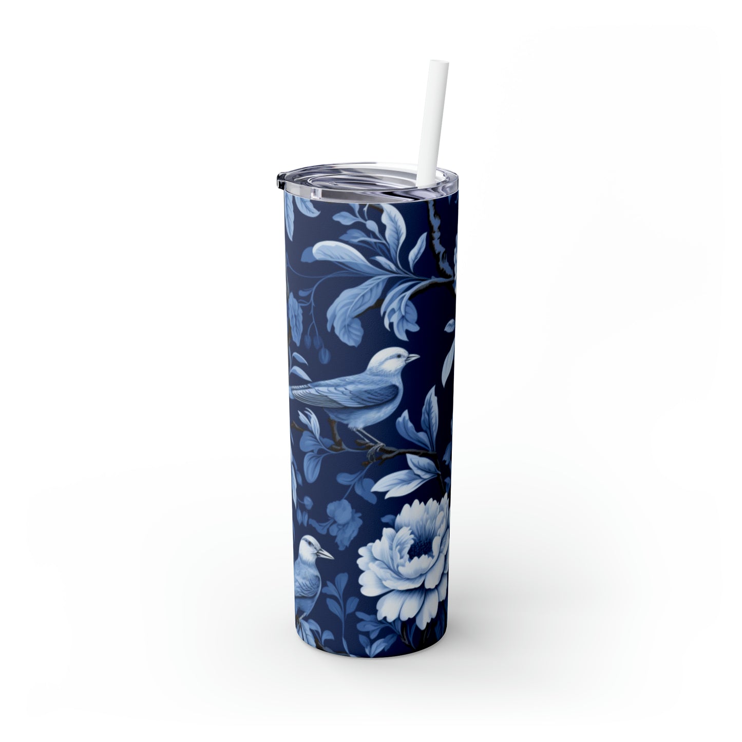 Vaso flaco con pajita, 20 oz Chinoiserie azul inglés #3