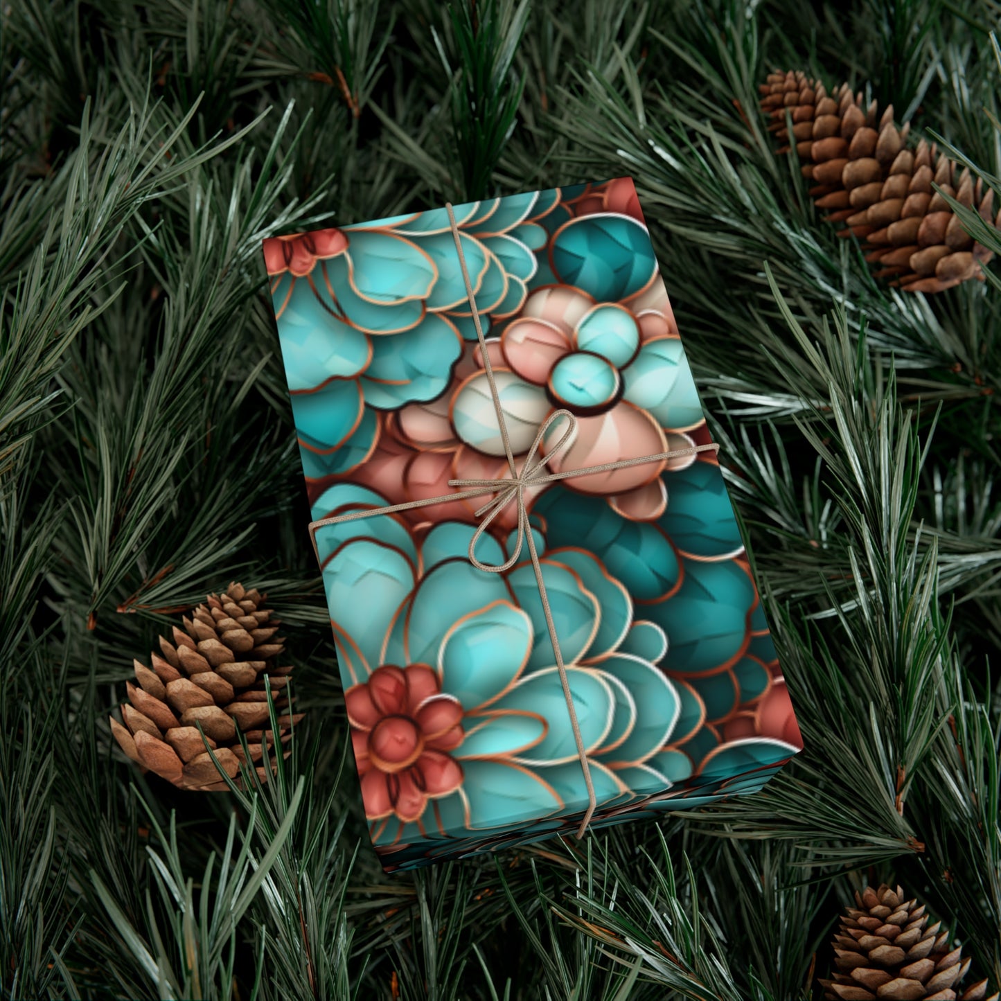 Gift Wrap Papers Rose Gold and Turquoise Flowers #2