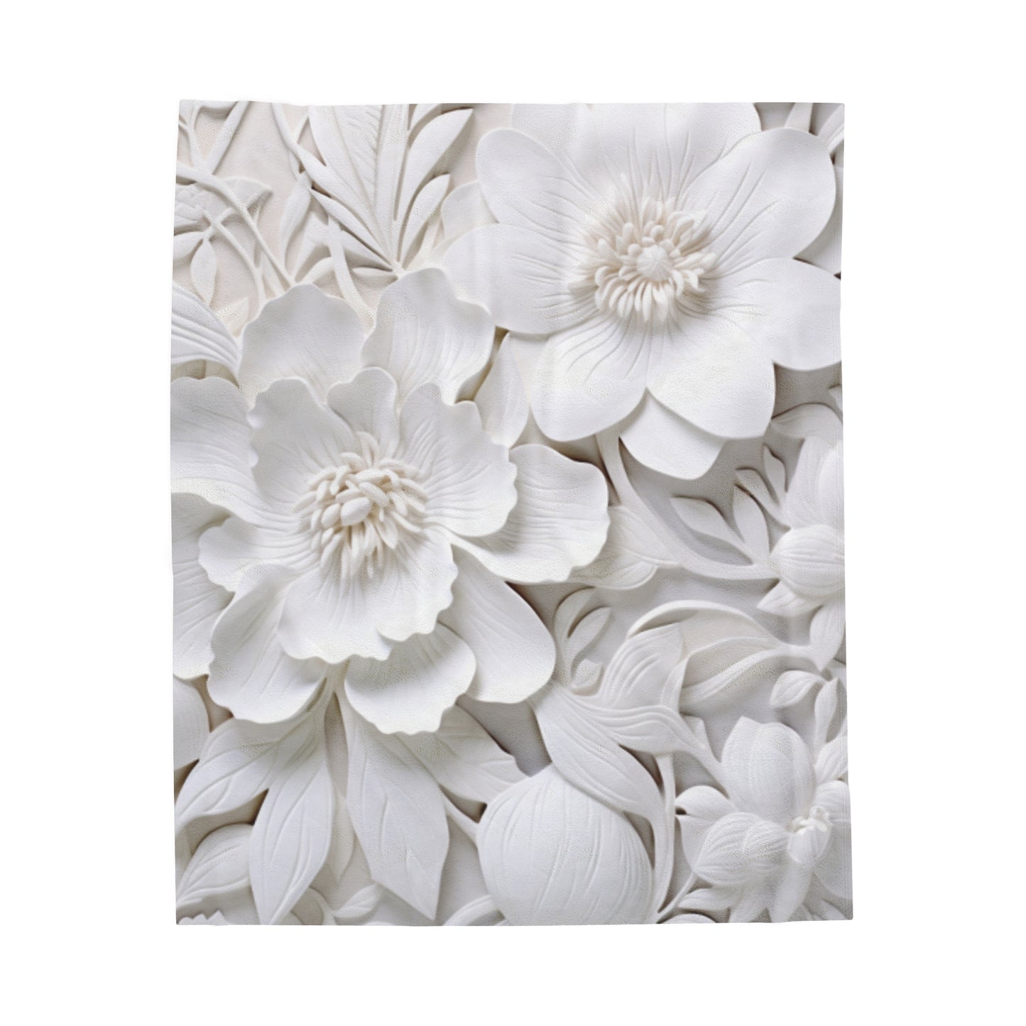 Velveteen Plush Blanket -  White Flowers