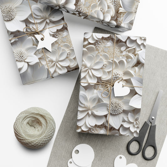 Gift Wrap Papers White 3D Flowers #2