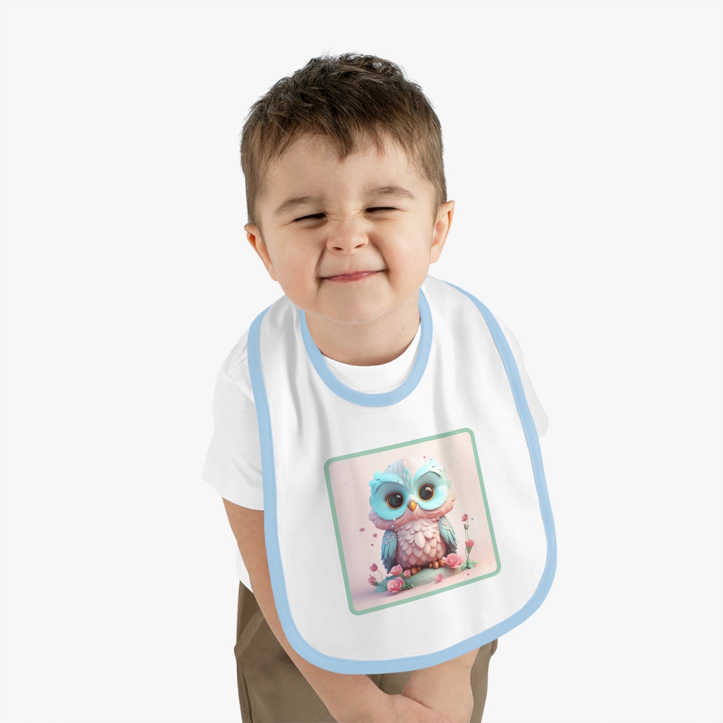 Baby Contrast Trim Jersey Bib Owl 4