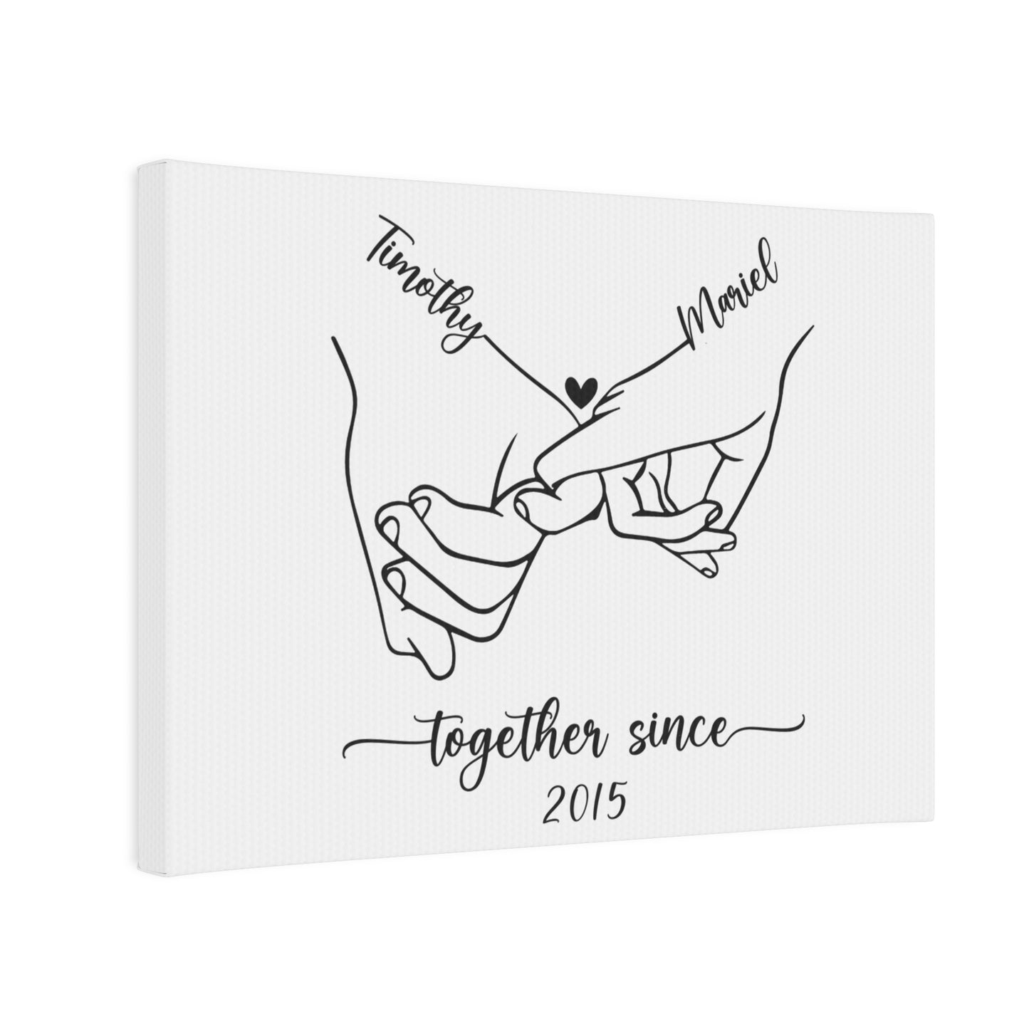 Black & White Couple Holding Hands Line Drawing Personalized Canvas Art