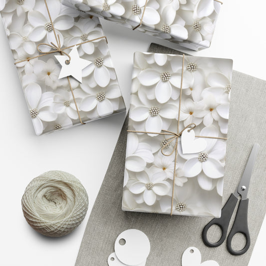 Gift Wrap Papers White 3D Flowers #3