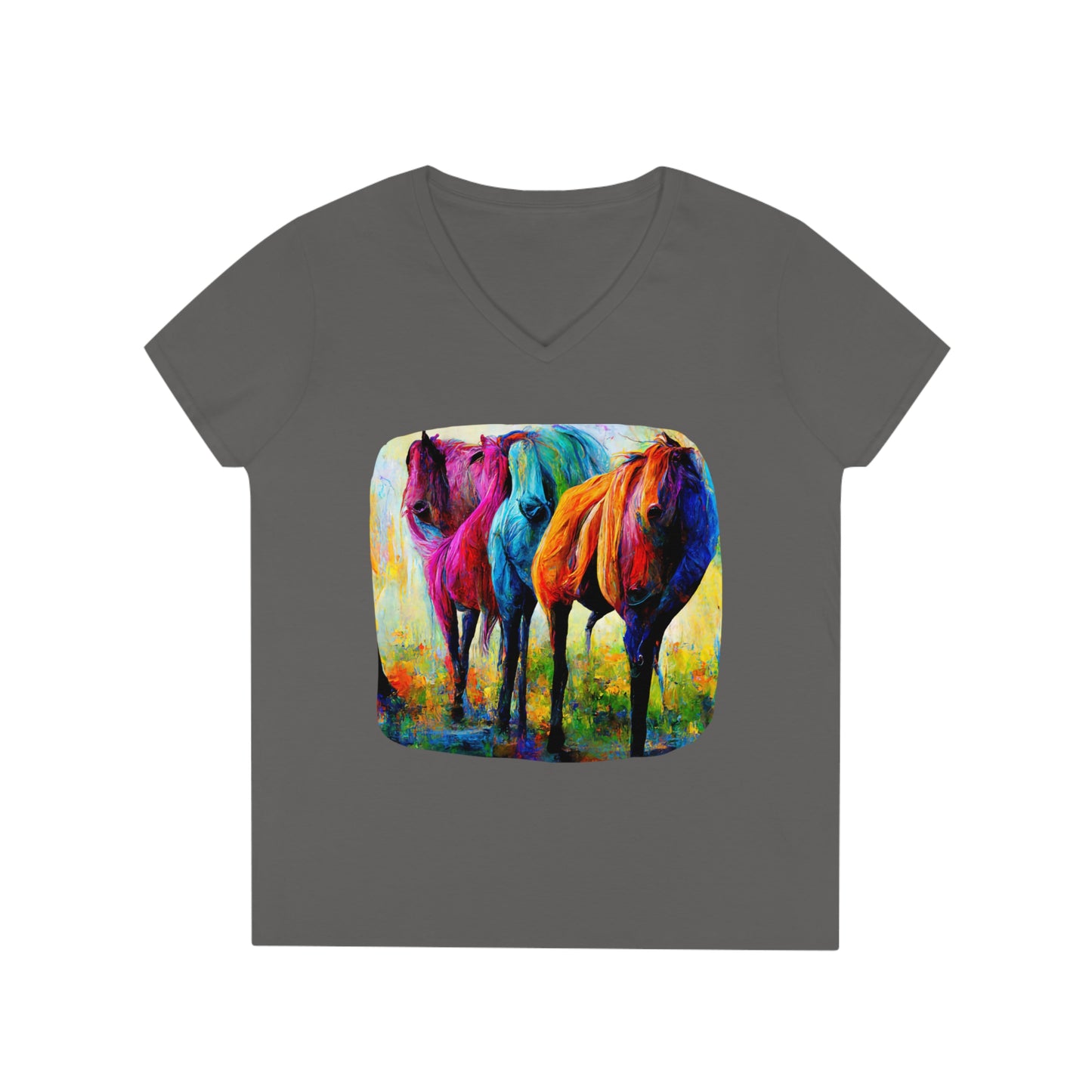 Ladies' V-Neck T-Shirt Horses 1