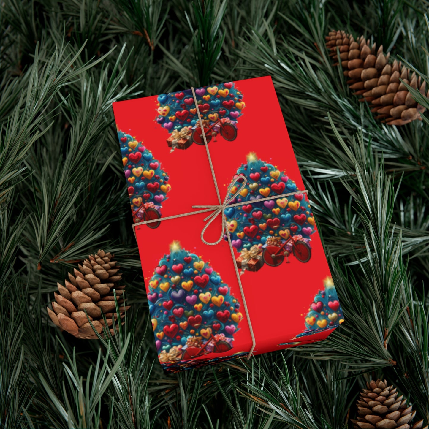 Gift Wrap Papers Christmas Tree with Hearts - red