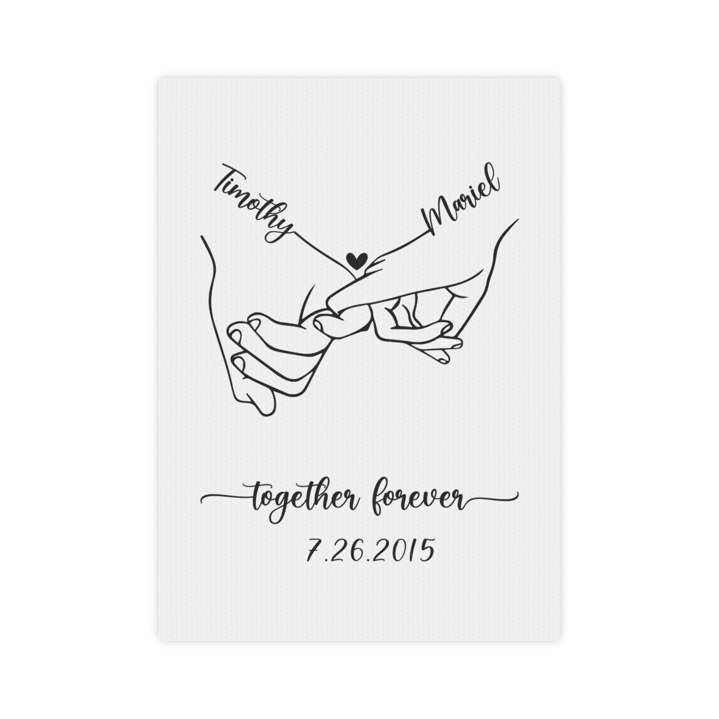 Black & White Couple Holding Hands Line Drawing Personalized Canvas Art