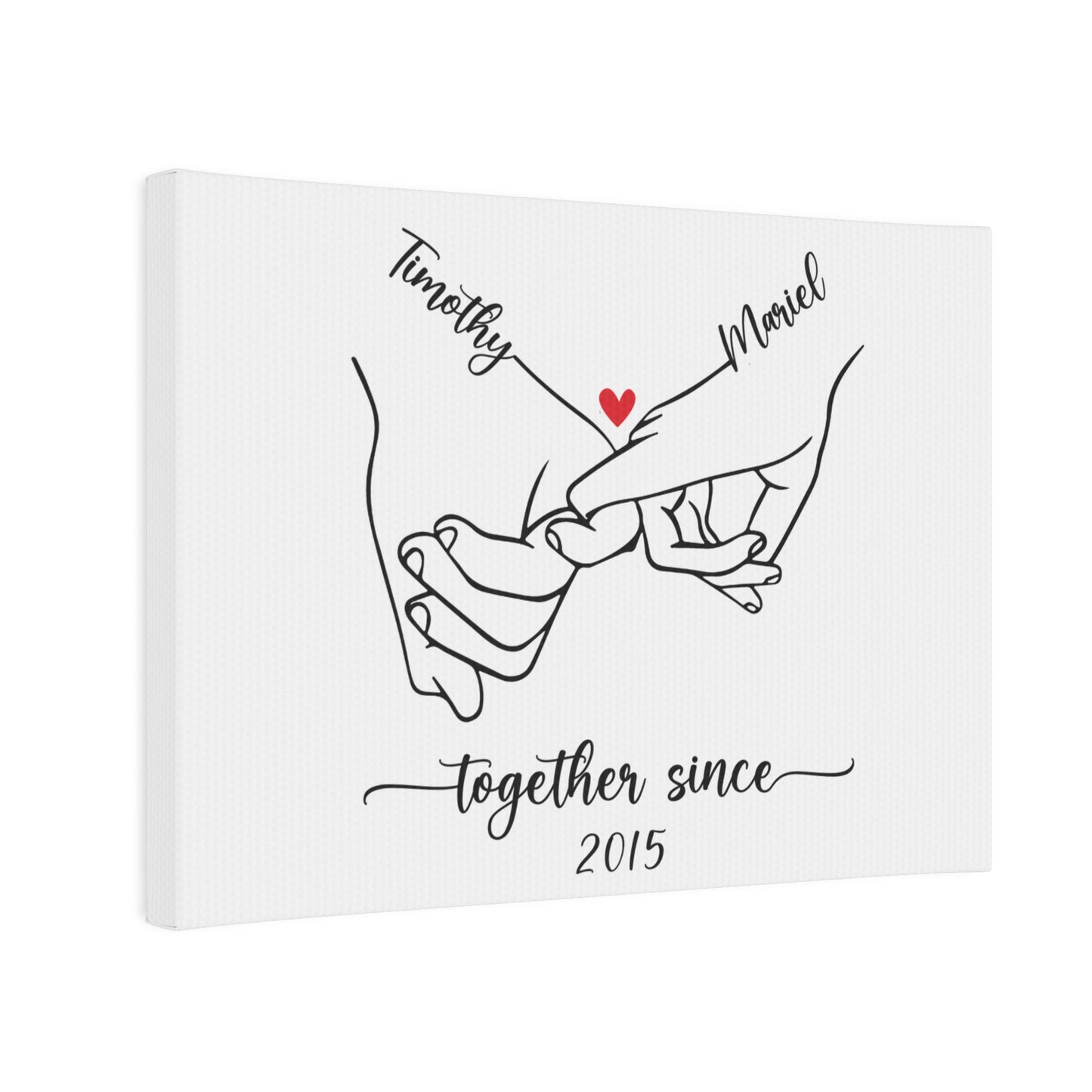 Black & White Couple Holding Hands Color Pop Line Drawing Personalized Canvas Art