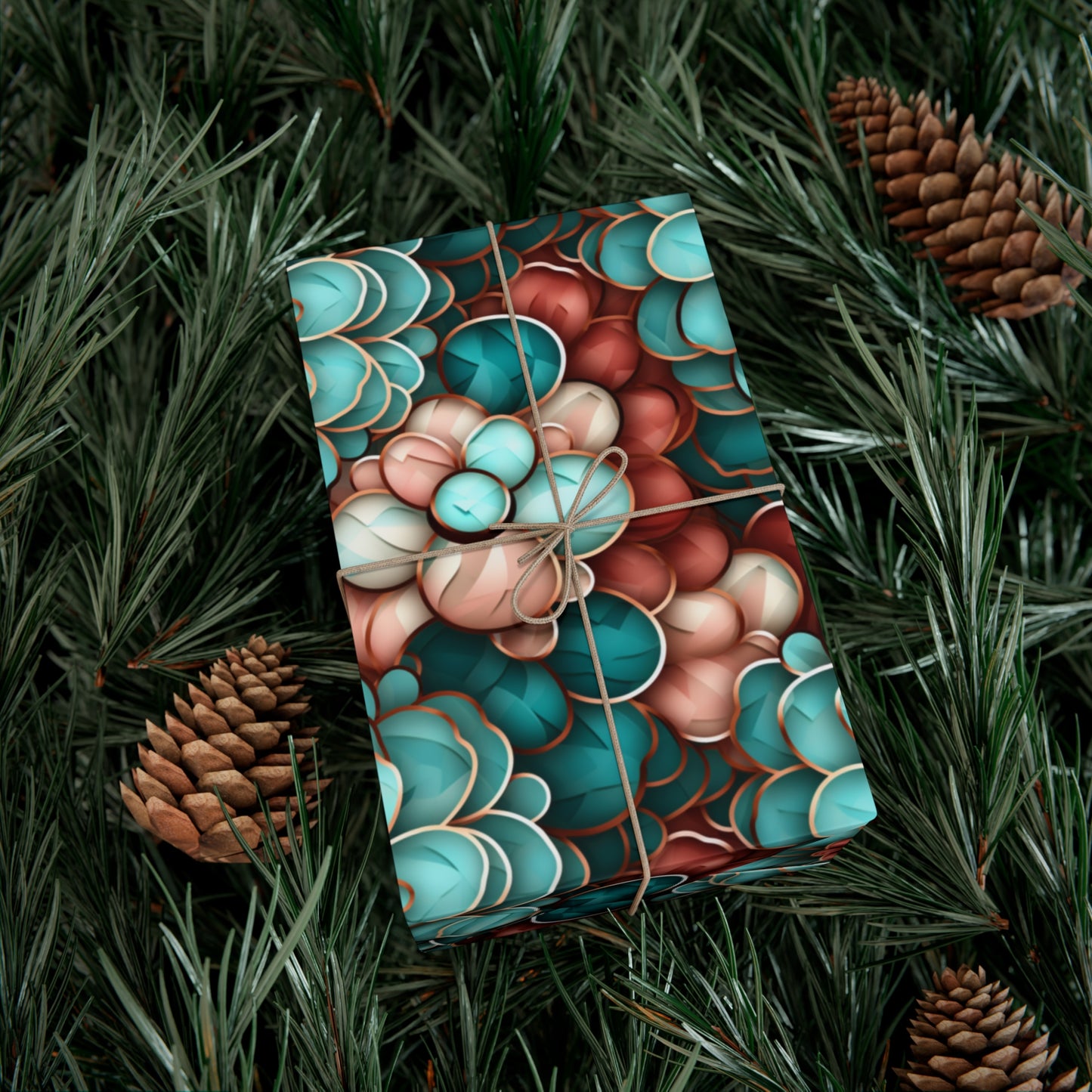 Gift Wrap Papers Rose Gold and Turquoise Flowers #2