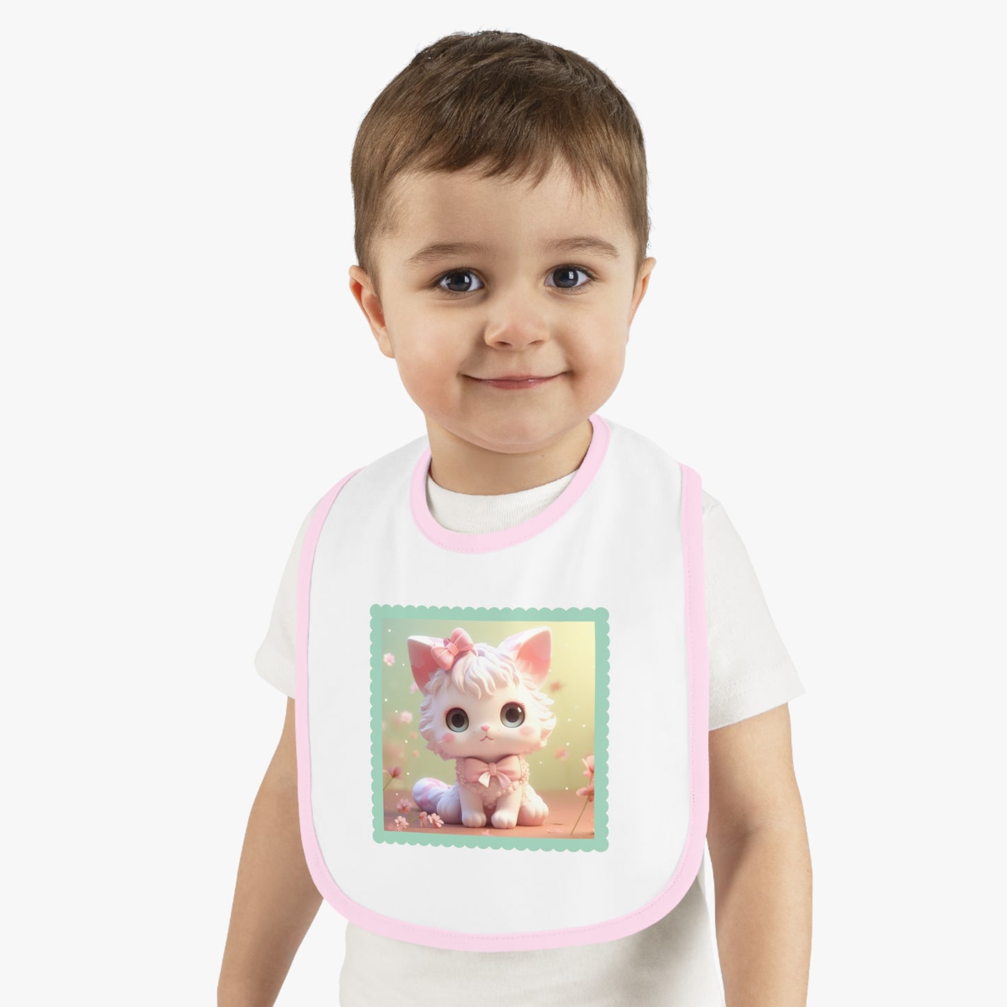 Baby Contrast Trim Jersey Bib Cat 1