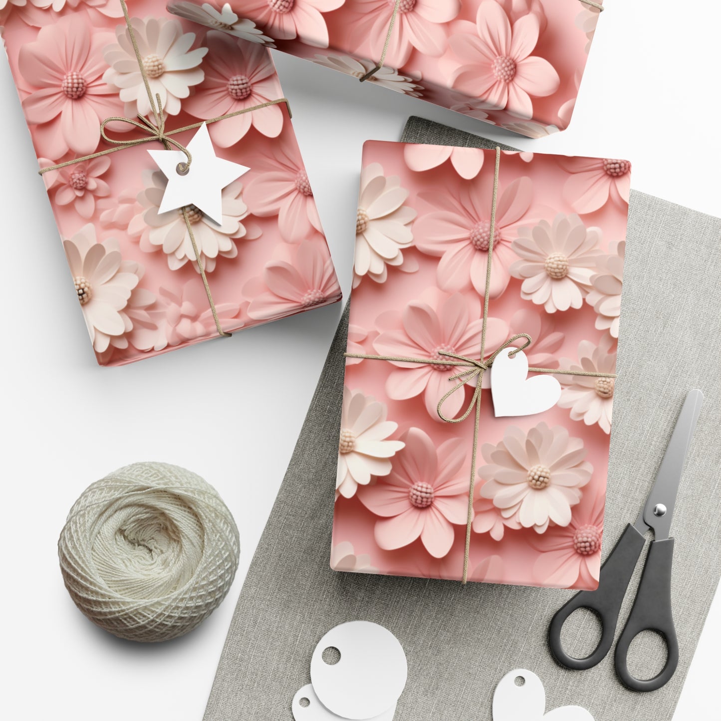 Gift Wrap Papers White and Pink Flowers #2