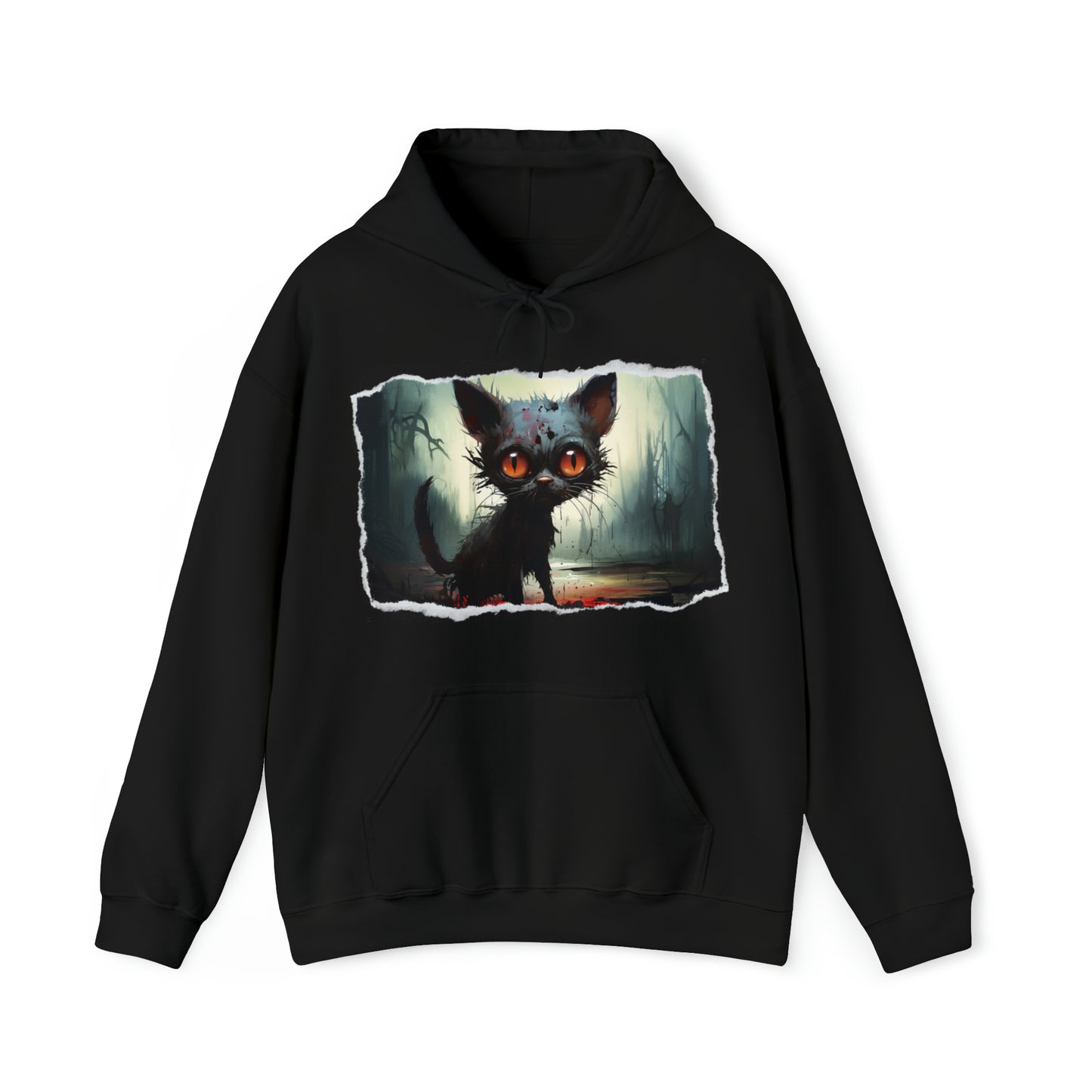 Mens and Womens Spooky Zombie Black Cat Halloween Hoodie Sweatshirt