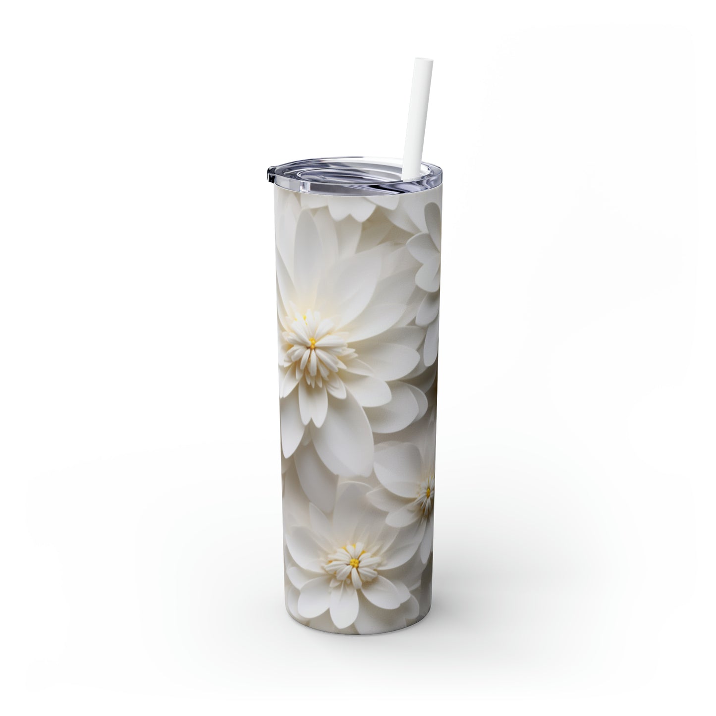 Skinny Tumbler with Straw, 20oz White Dahlia