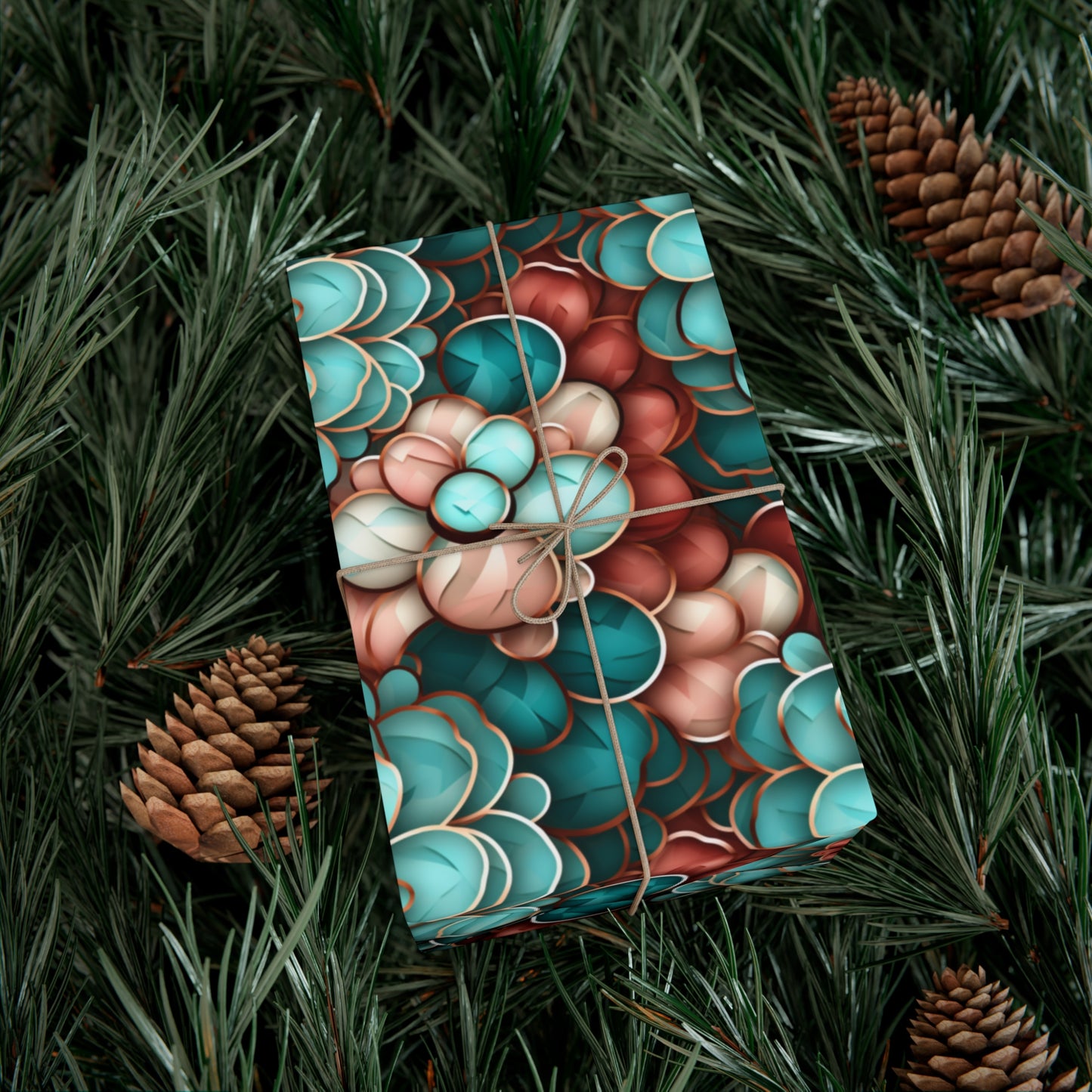 Gift Wrap Papers Rose Gold and Turquoise Flowers #2