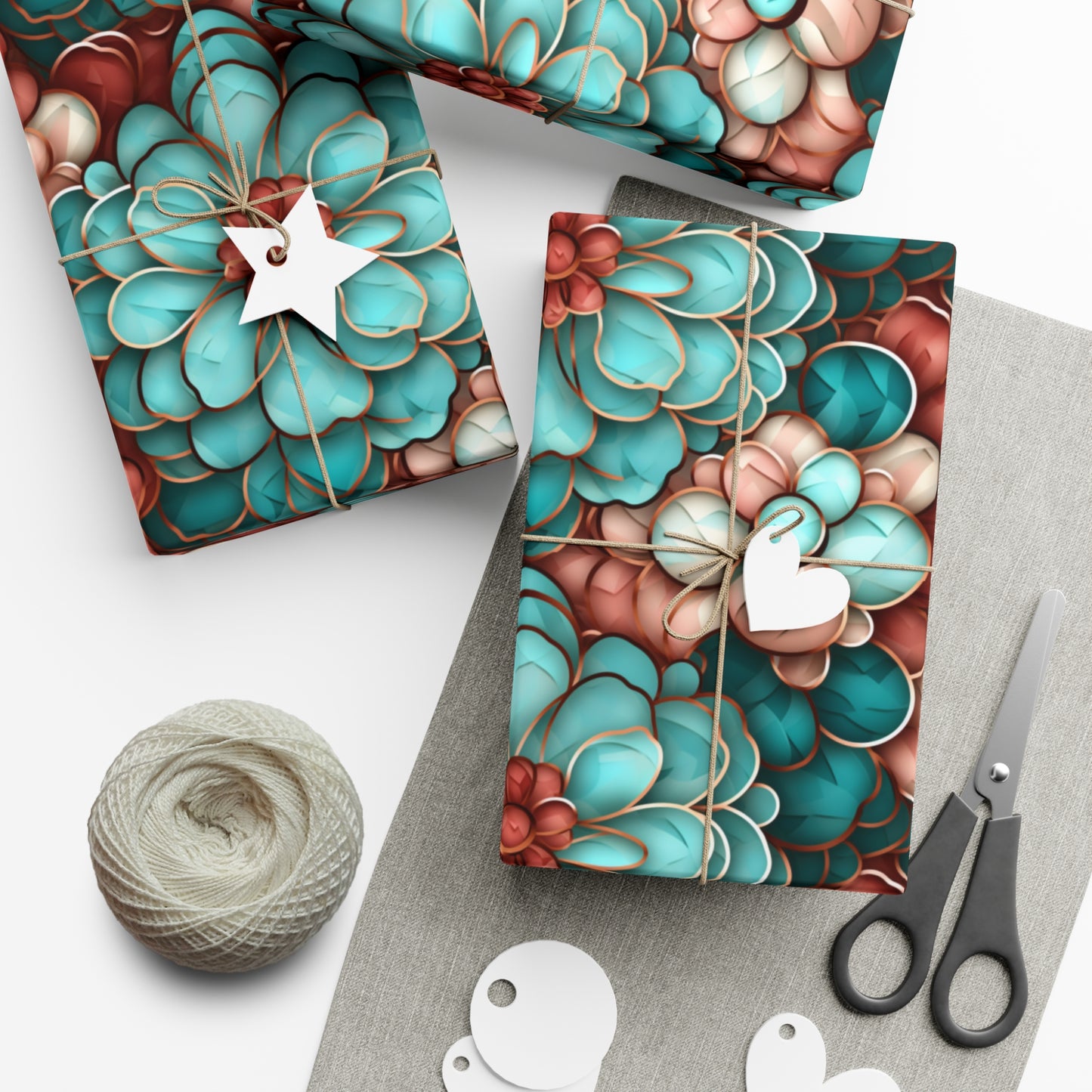 Gift Wrap Papers Rose Gold and Turquoise Flowers #2