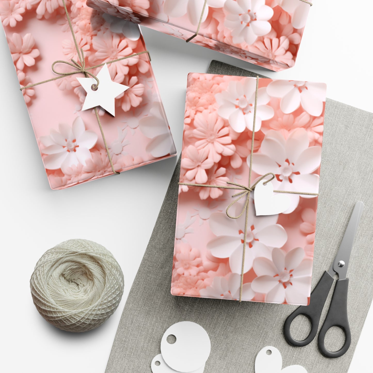 Gift Wrap Papers White and Pink Flowers