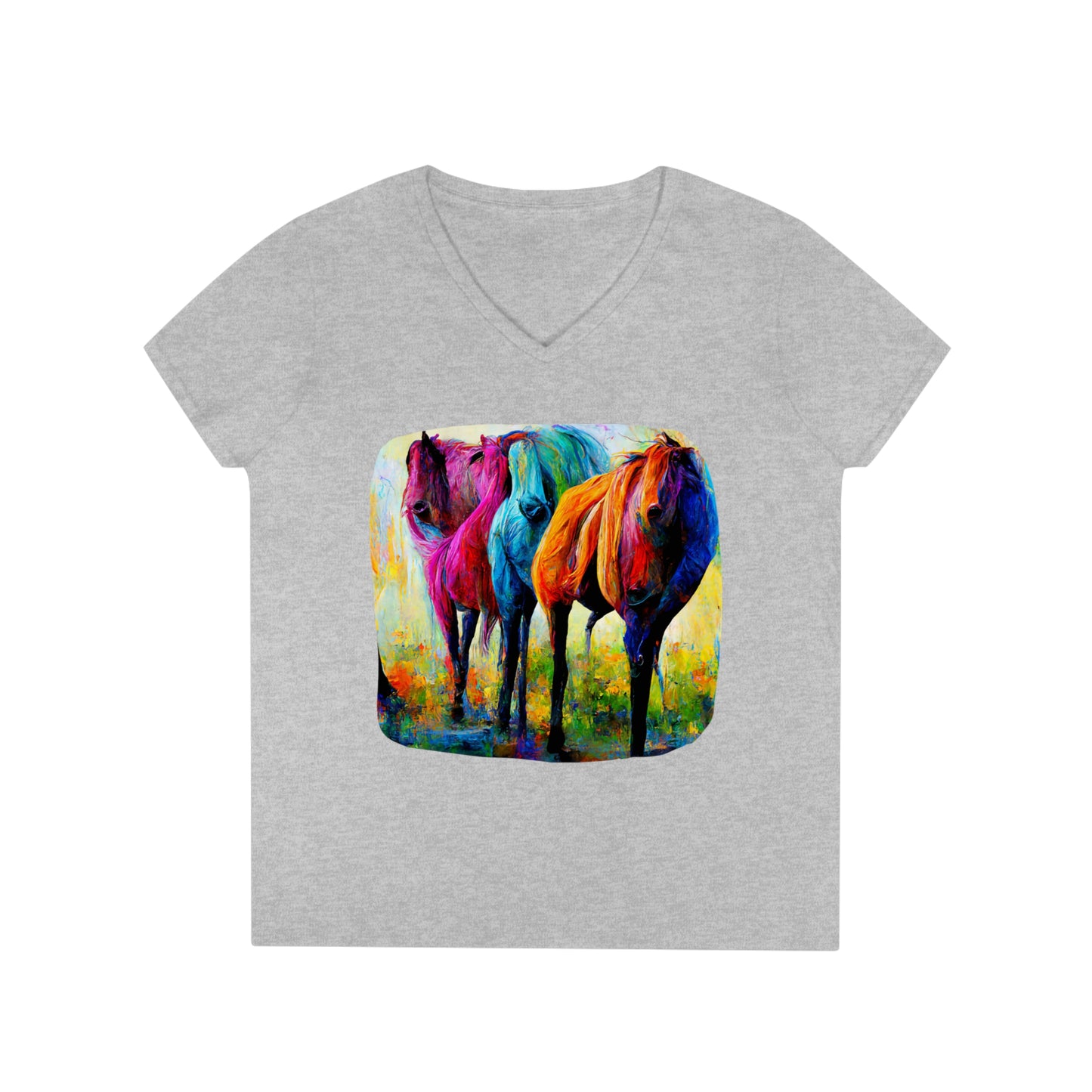 Ladies' V-Neck T-Shirt Horses 1