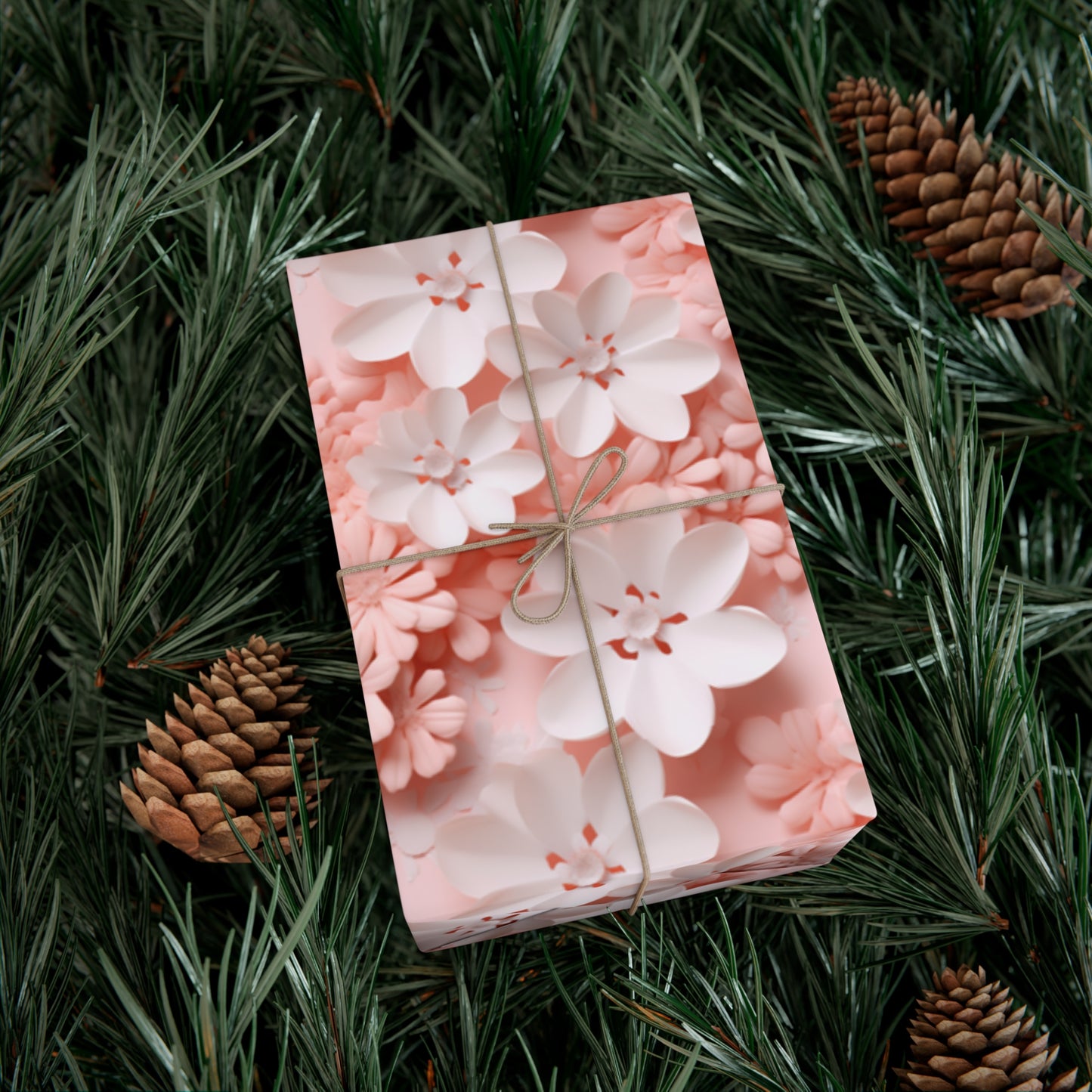 Gift Wrap Papers White and Pink Flowers