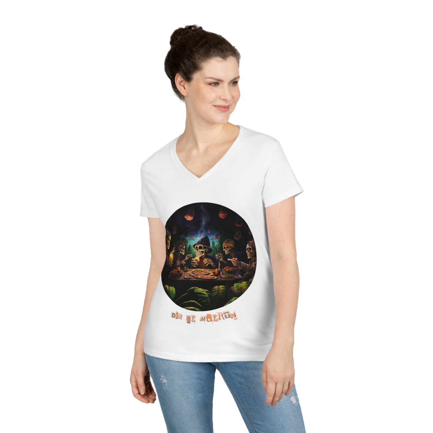 Camiseta Mujer Cuello Pico Día de Muertos